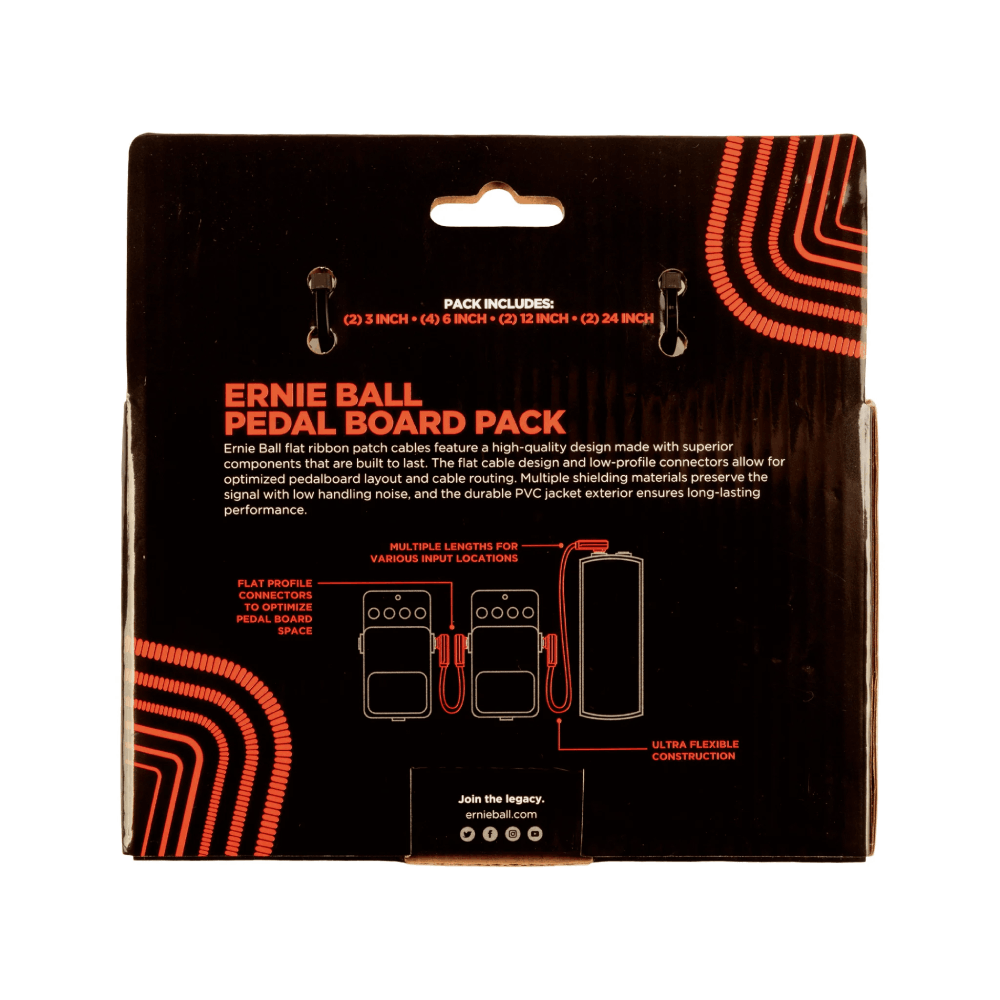 Dây Cáp Ernie Ball Flat Ribbon Pedalboard Patch, Red, Multi-Pack