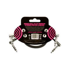 Dây Cáp Ernie Ball 12 inch Flat Ribbon Stereo Patch, Black, Pack of 2
