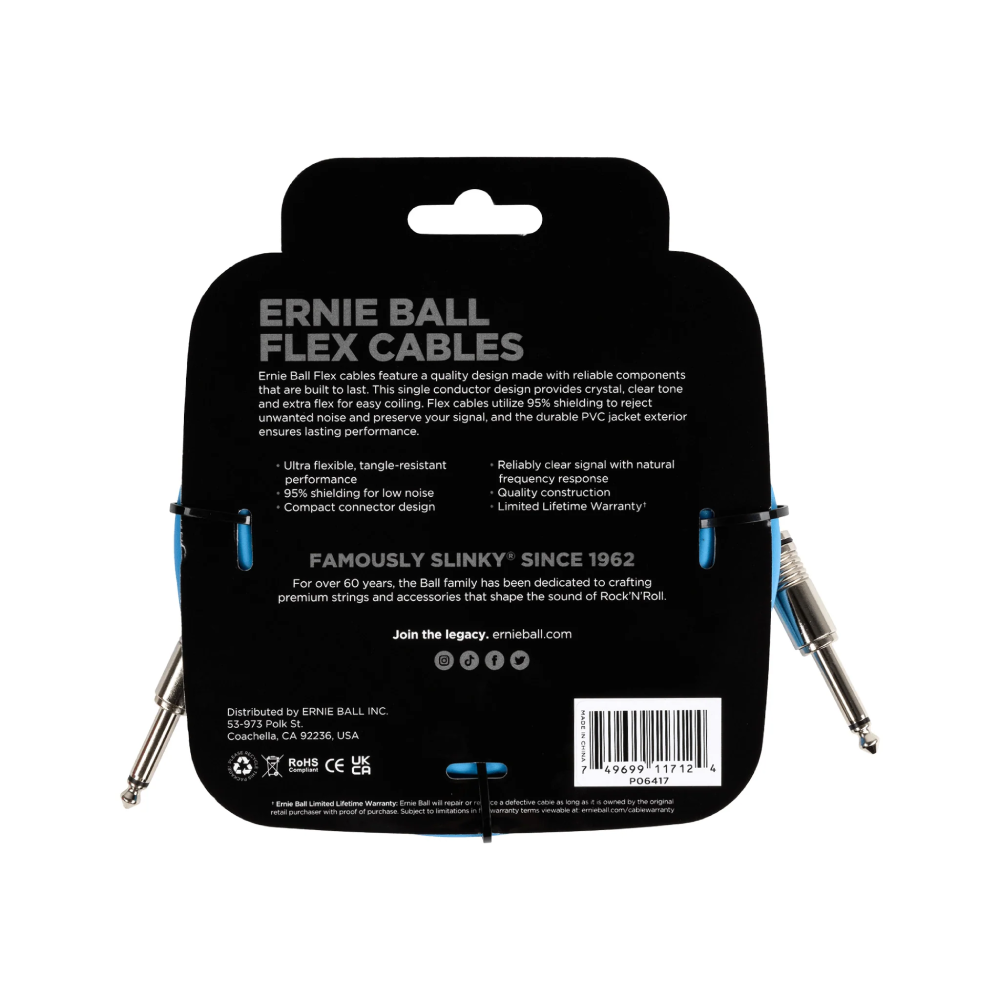 Dây cáp Ernie Ball 20FT Flex Straight to Straight Instrument, Blue