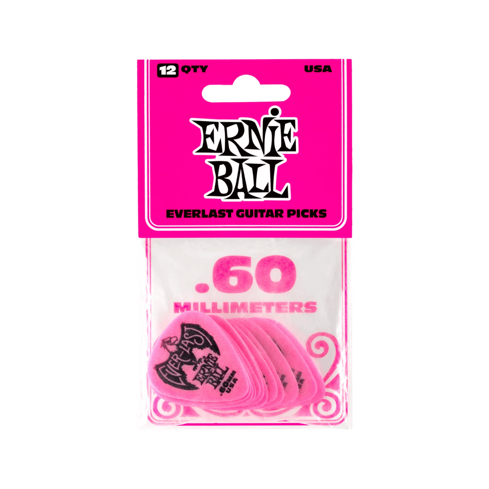 Pick Guitar Ernie Ball Everlast Delrin .60mm, Pink, 12-Pack