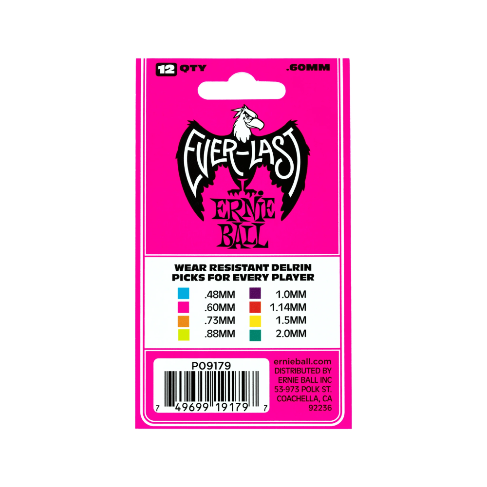 Pick Guitar Ernie Ball Everlast Delrin .60mm, Pink, 12-Pack