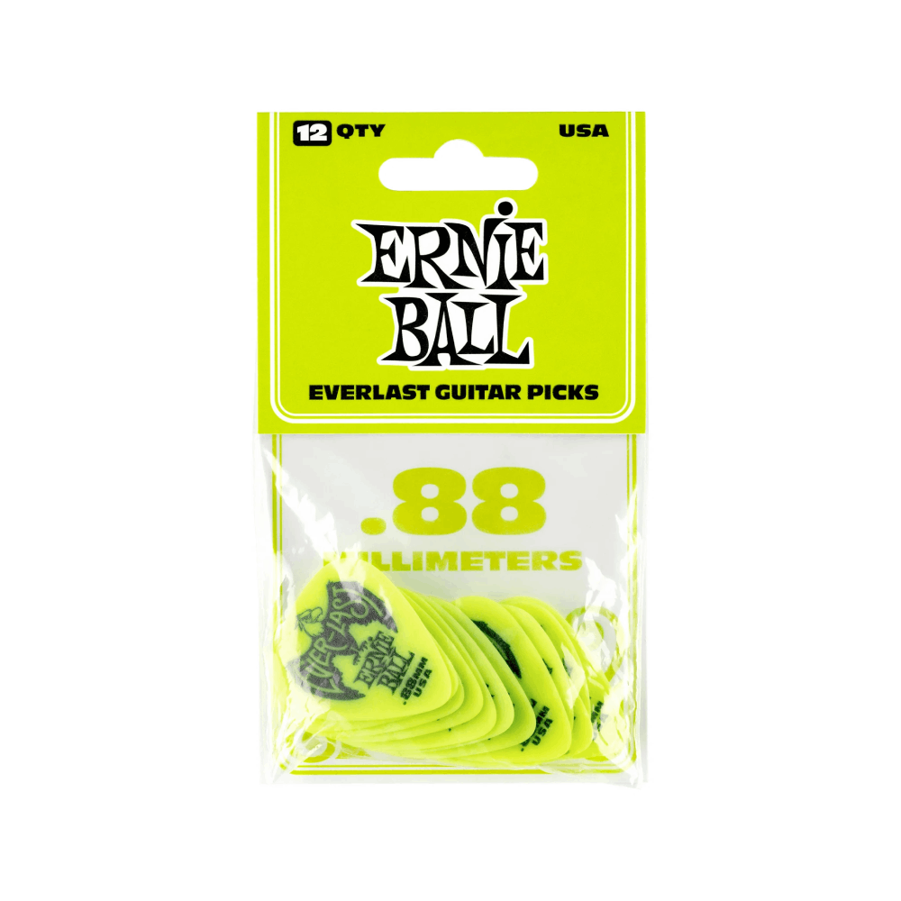 Pick Guitar Ernie Ball Everlast Delrin .88mm, Green, 12-Pack