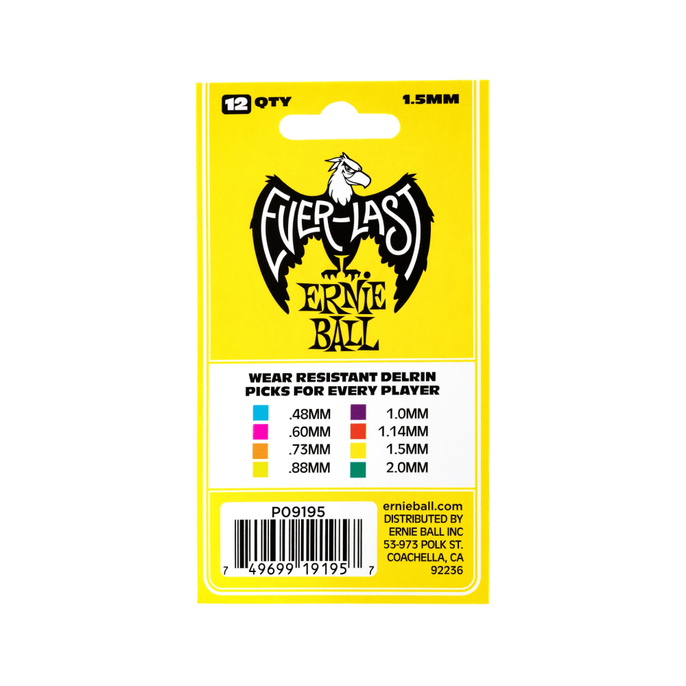 Pick Guitar Ernie Ball Everlast Delrin 1.5mm, Yellow, 12-Pack