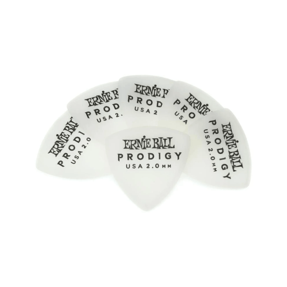 Ernie Ball Prodigy Guitar Picks 2.0mm - 6-Pack Of White Delrin Picks With Non-Slip Grip