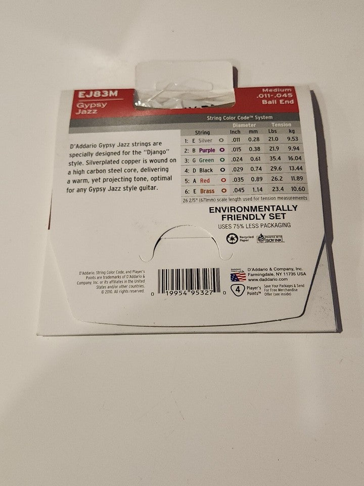 Dây Đàn Guitar Gypsy Jazz D'Addario EJ83M (Silver Wound, Ball End, Medium 11-45)