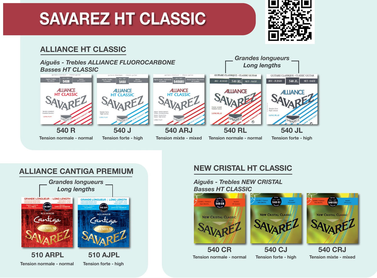 Brochure Savarez 2025: dòng HT Classic (Alliance và New Cristal) và Alliance Cantiga Premium bản dây dài (Long lengths)