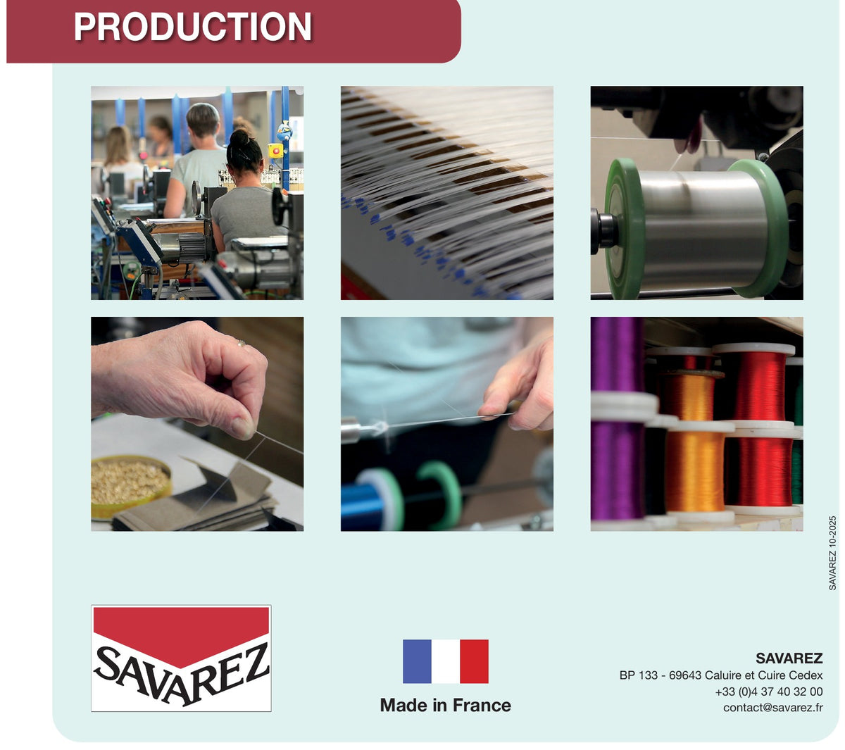 Xưởng sản xuất dây đàn Savarez – brochure 2025 ghi Made in France