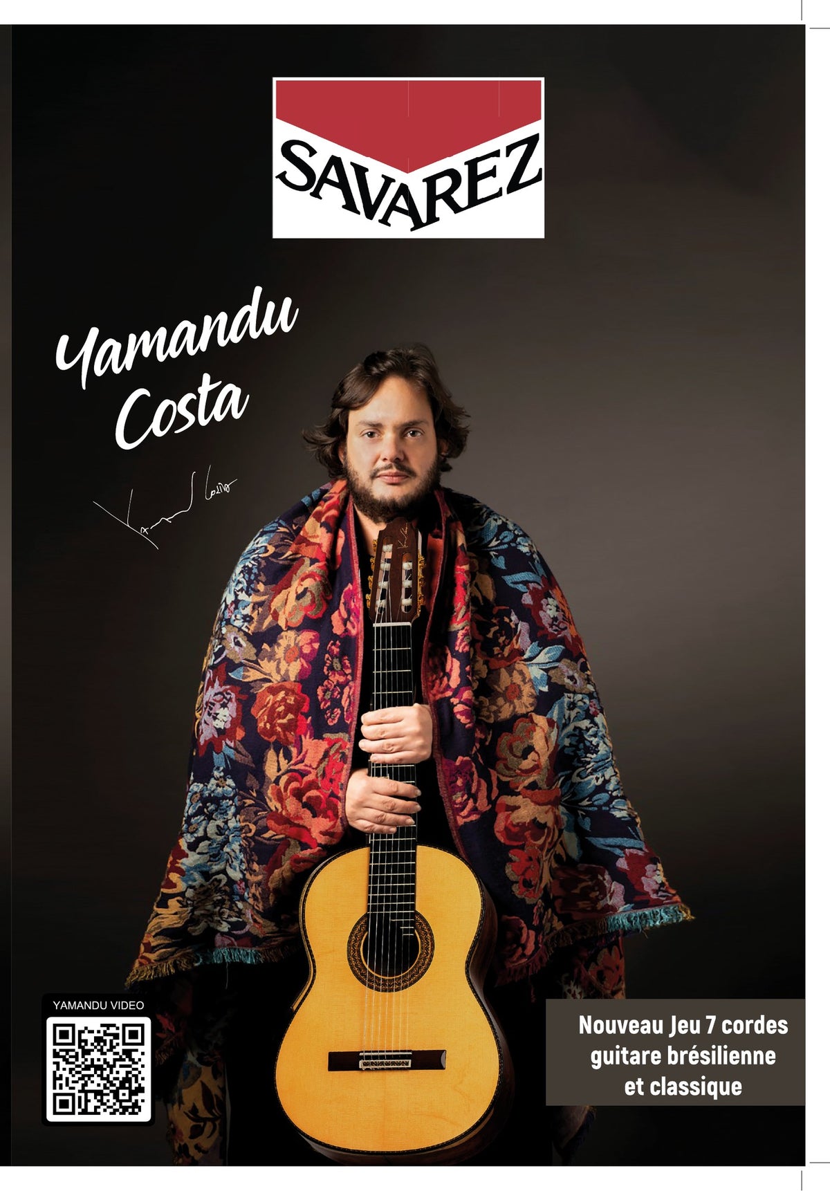 Nghệ sĩ Yamandu Costa với cây guitar 7 dây – flyer bộ dây Savarez Y510MJ7