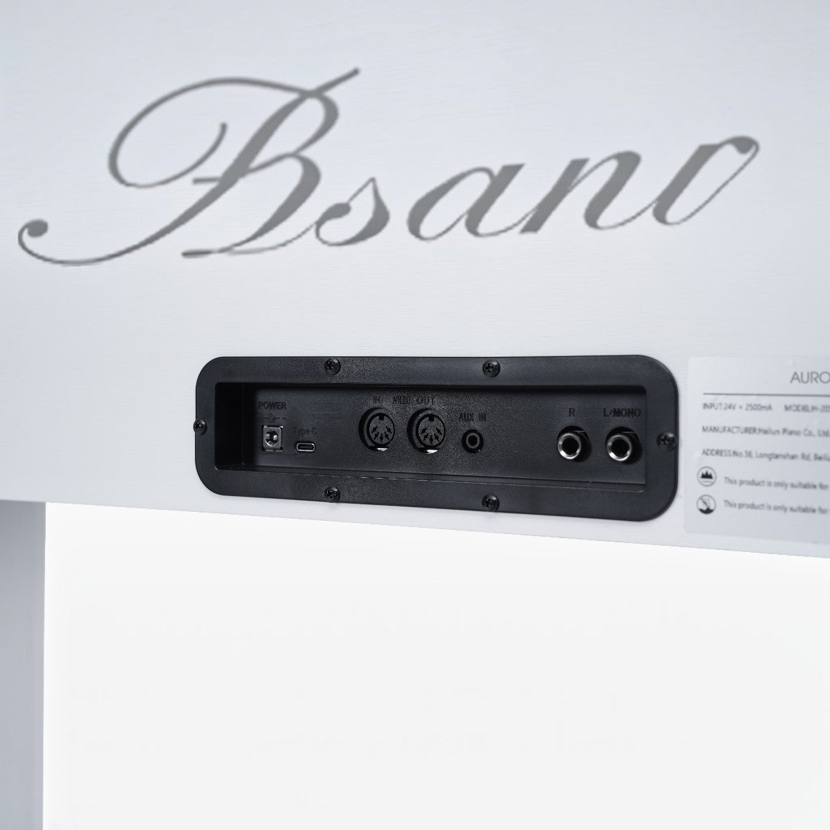 Bảng cổng kết nối phía sau đàn piano điện TÂN NHẠC CỤ Asahi Aurora Series A205 màu trắng với các cổng MIDI và USB