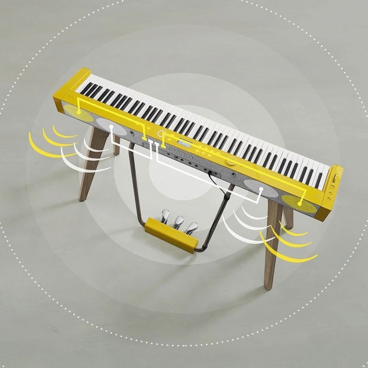 Đàn piano điện TÂN NHẠC CỤ Casio PX-S7000 màu vàng Harmonious Mustard với hệ thống 4 loa âm thanh không gian và chân đế