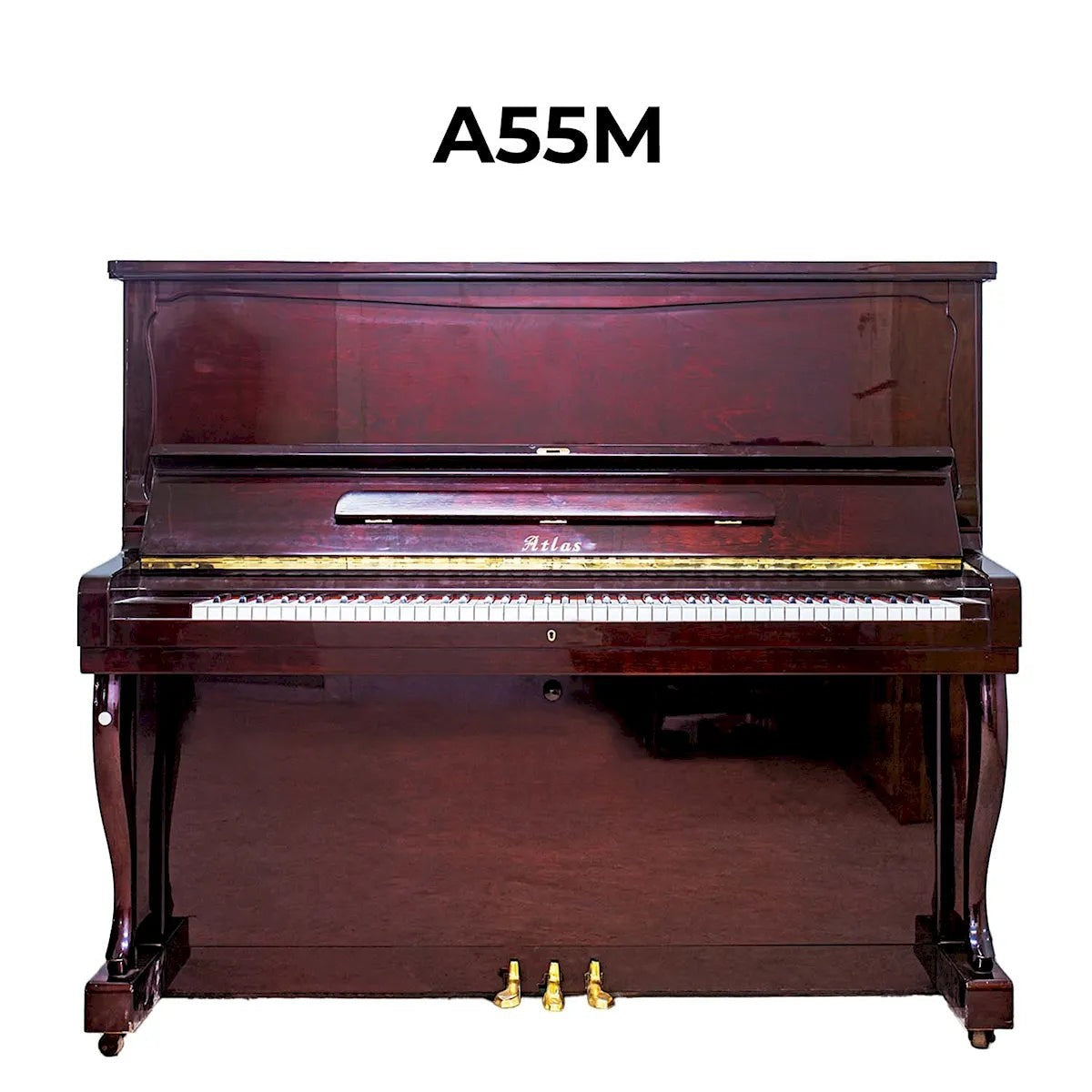Đàn piano cơ upright Atlas A55M màu đỏ rượu vang bóng sang trọng tại TÂN NHẠC CỤ