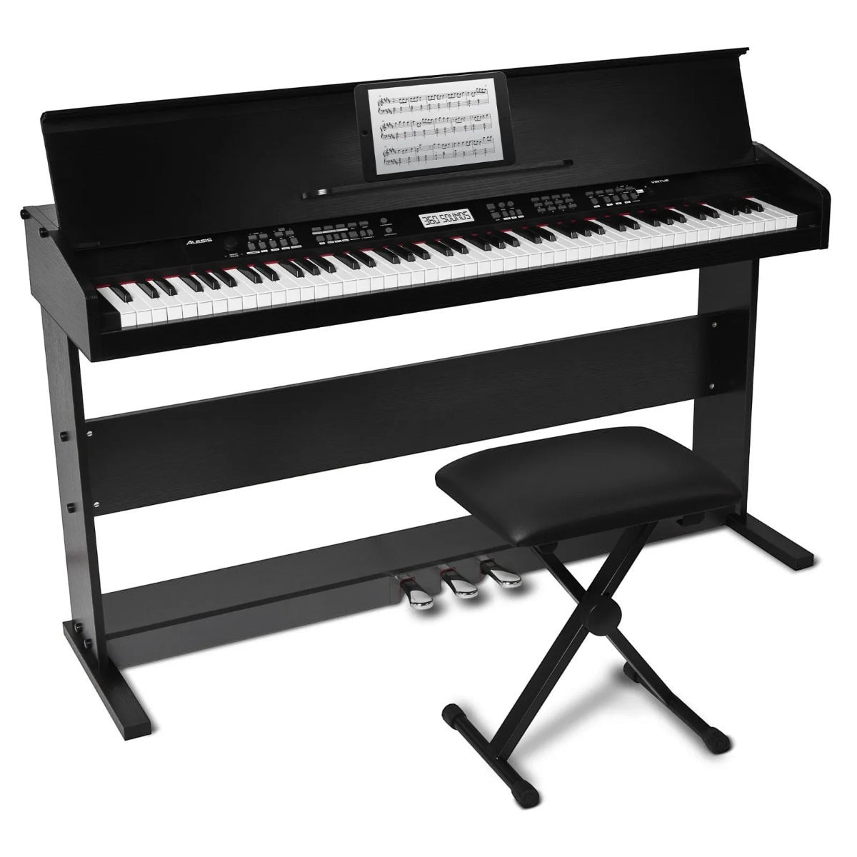 Đàn piano điện Alesis Virtue AHP-1 màu đen từ TÂN NHẠC CỤ kèm chân gỗ, ghế đàn và 3 pedal cho người mới bắt đầu