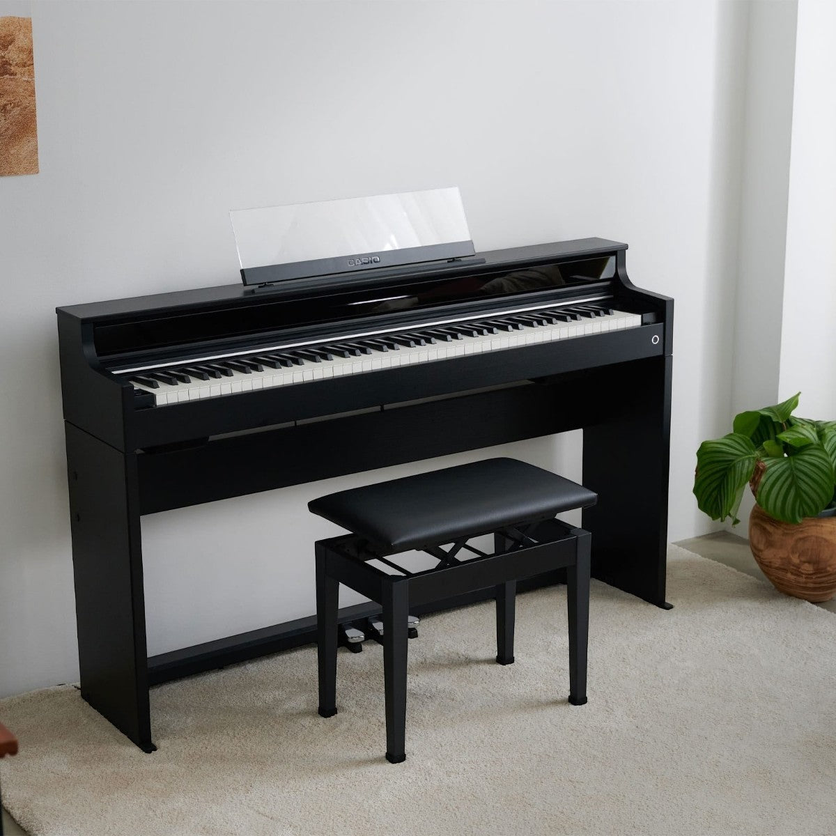 Đàn piano điện Casio AP-S450 màu đen sang trọng tại TÂN NHẠC CỤ với thiết kế dáng tủ mỏng hiện đại và bàn phím cao cấp.