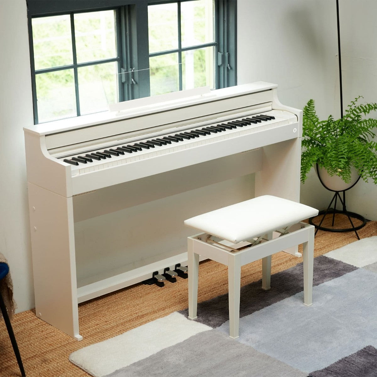 Đàn piano điện Casio AP-S450 màu trắng thanh lịch tại Tân Nhạc Cụ, thiết kế dáng tủ mỏng hiện đại với bàn phím composite.
