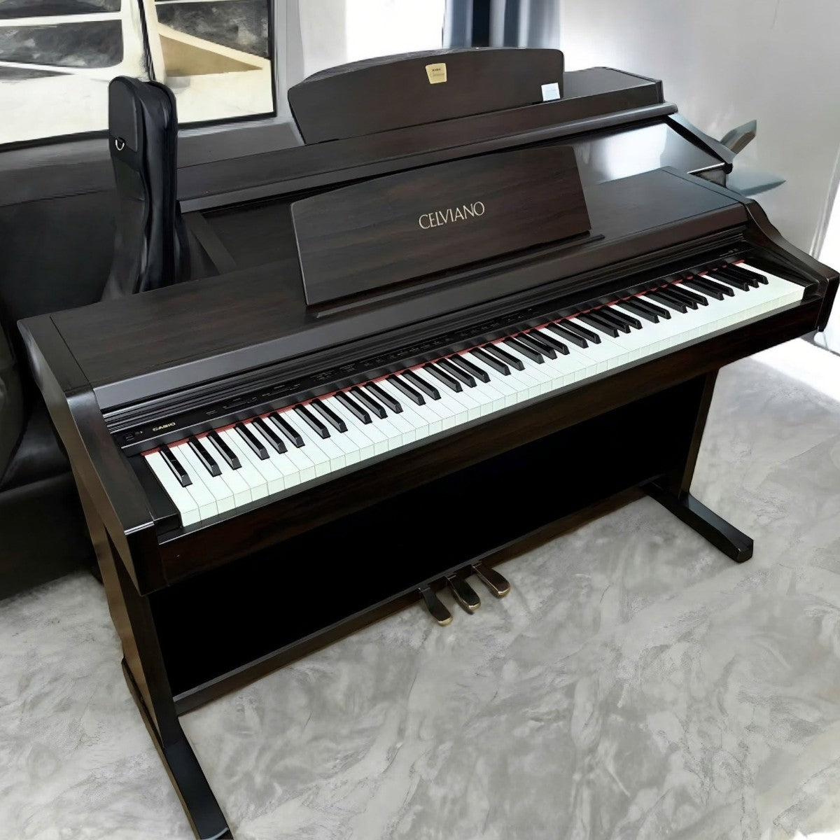 Đàn piano điện Casio AP21 dáng tủ màu nâu gỗ sang trọng với bàn phím búa 88 phím tại Tân Nhạc Cụ