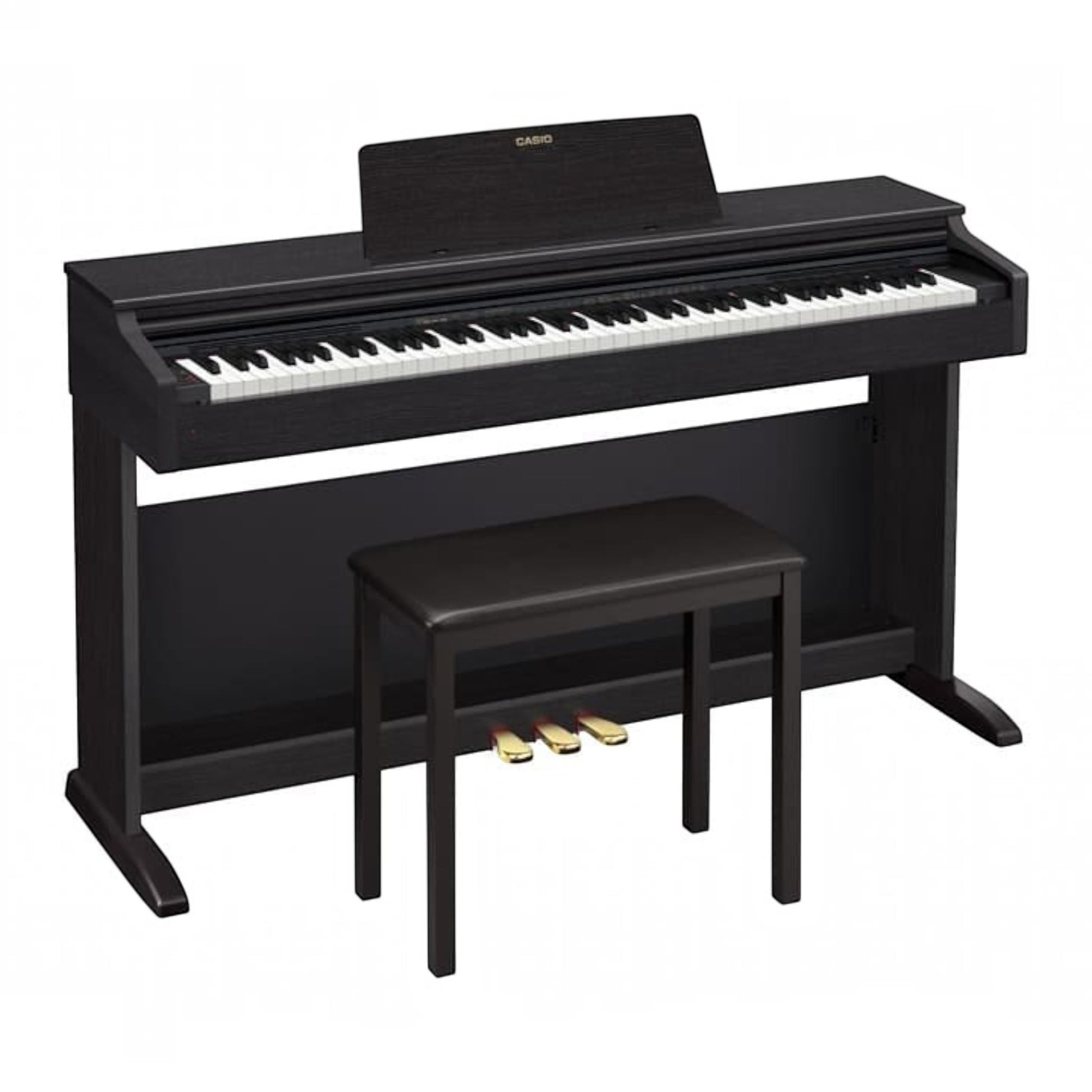 Đàn piano điện TÂN NHẠC CỤ Casio AP-270 màu đen sang trọng, thiết kế dáng tủ hiện đại kèm ghế ngồi và 3 bàn đạp