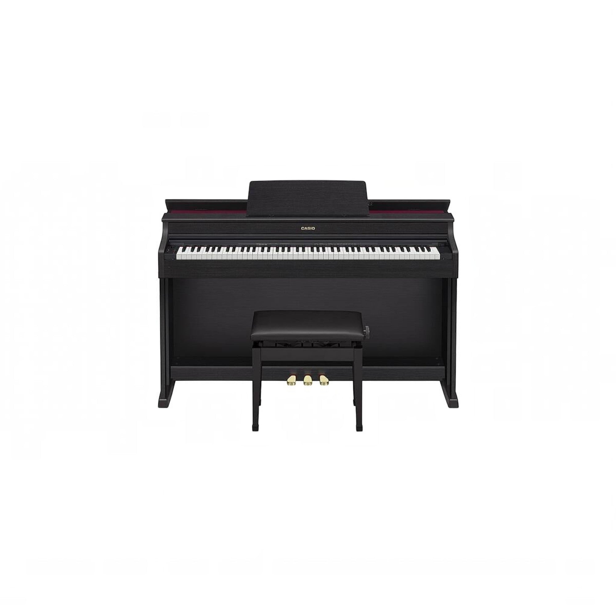 Đàn piano điện Casio AP-470 màu đen tại TÂN NHẠC CỤ, thiết kế dáng tủ sang trọng với nắp đàn mở được và ghế đi kèm.