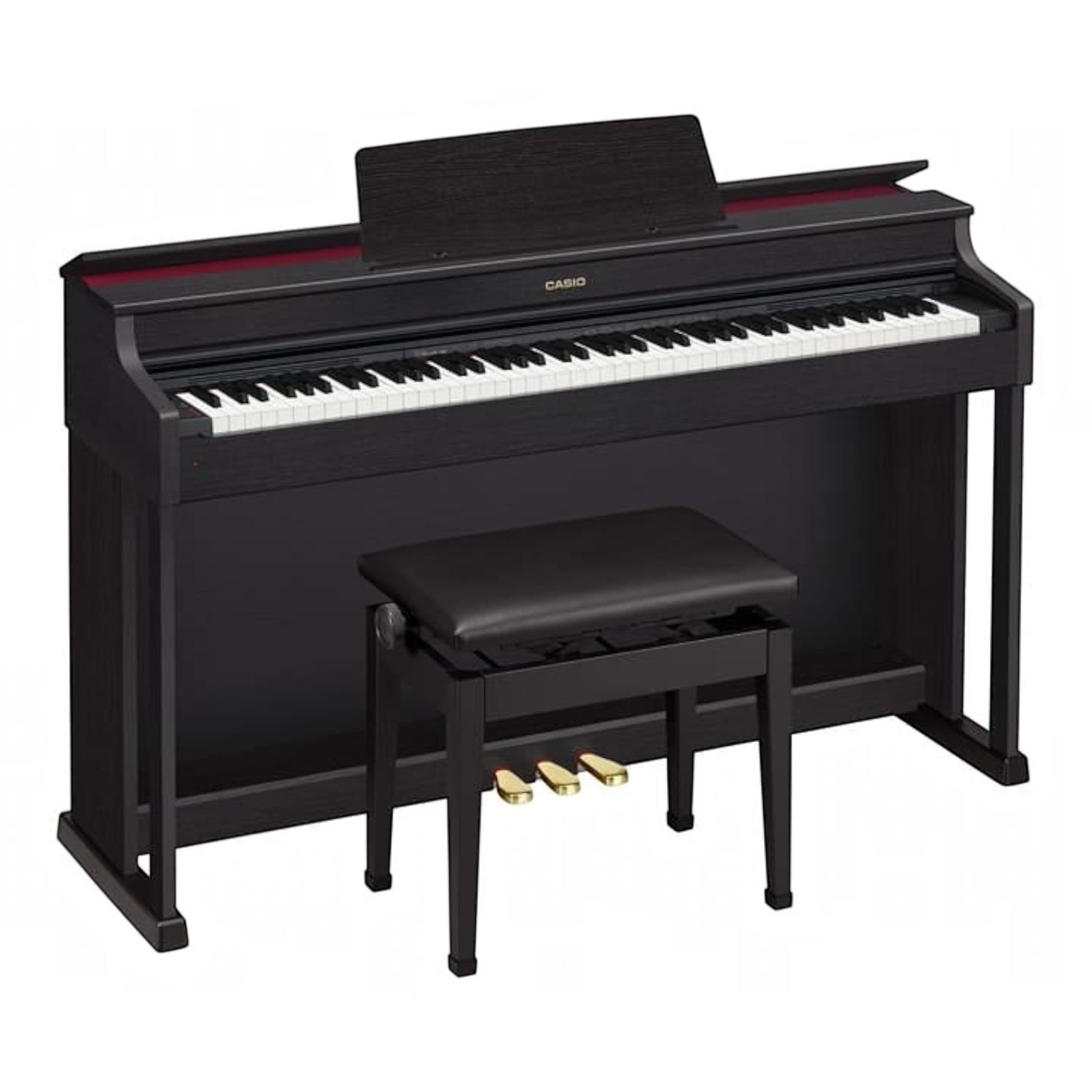 Đàn piano điện Casio AP-470 màu đen sang trọng tại TÂN NHẠC CỤ, thiết kế dáng tủ kèm ghế và ba bàn đạp