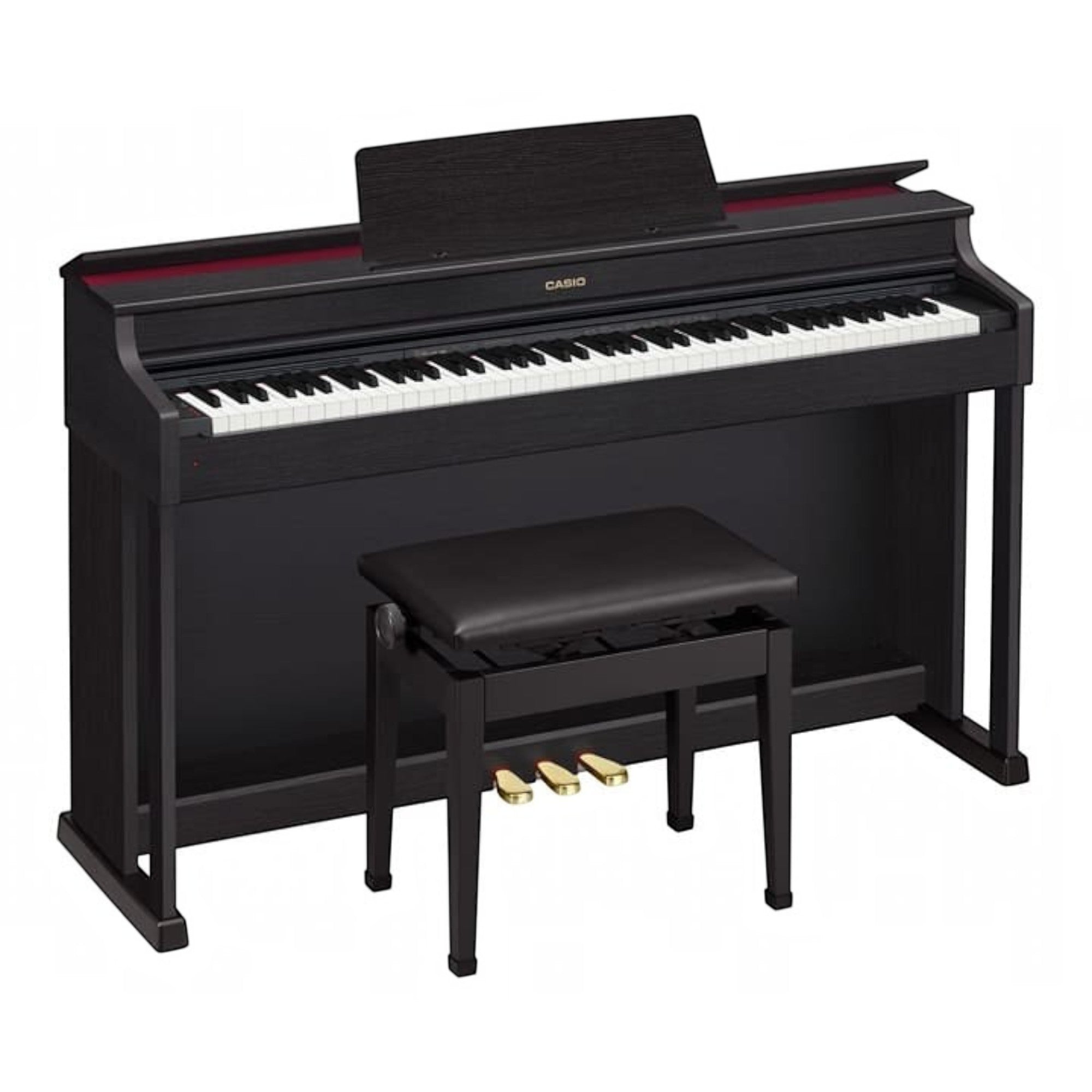 Đàn piano điện Casio AP-470 màu đen sang trọng tại TÂN NHẠC CỤ, thiết kế dáng tủ kèm ghế và ba bàn đạp
