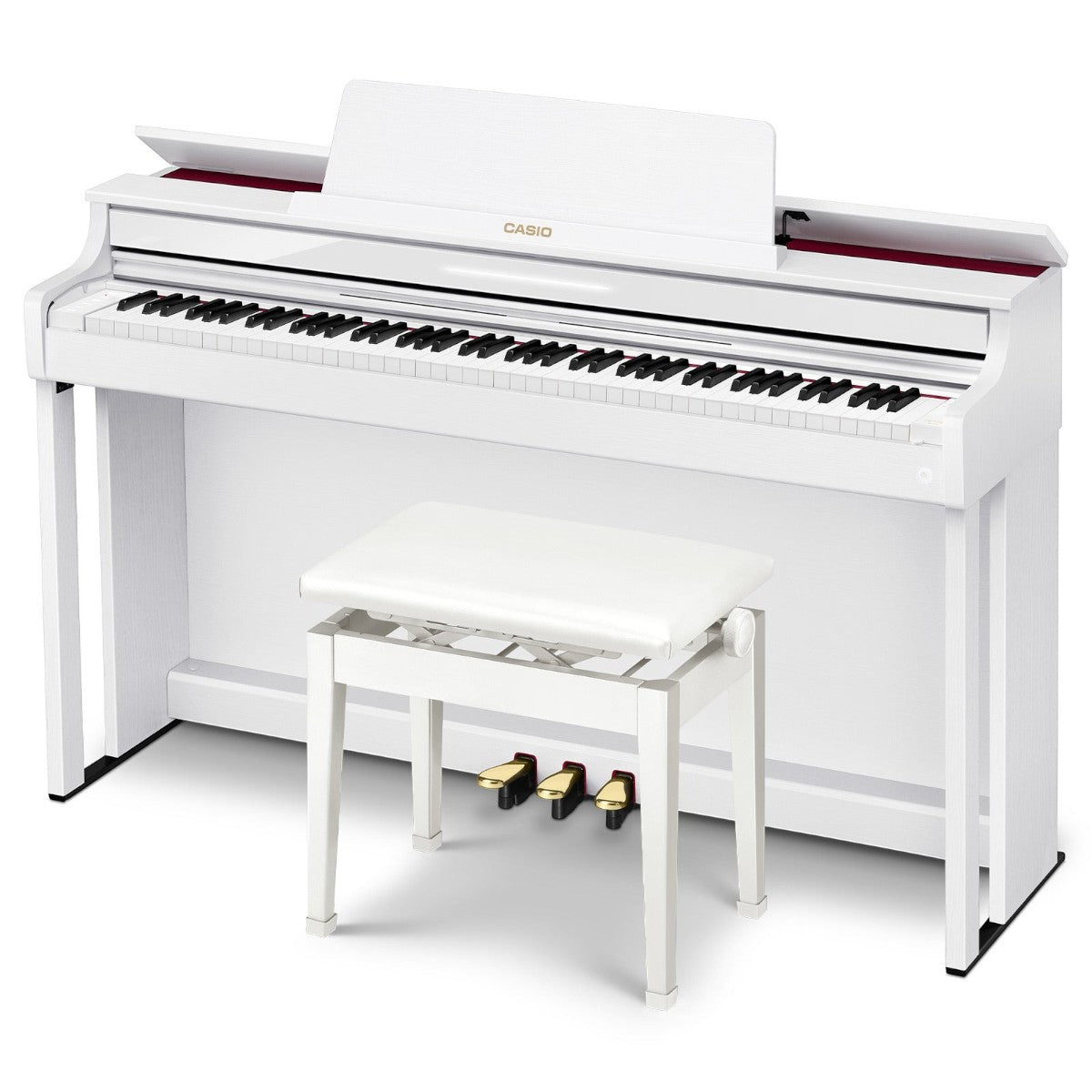 Đàn piano điện Casio AP-550 màu trắng sang trọng tại TÂN NHẠC CỤ, kèm ghế đàn và nắp mở cao cấp.