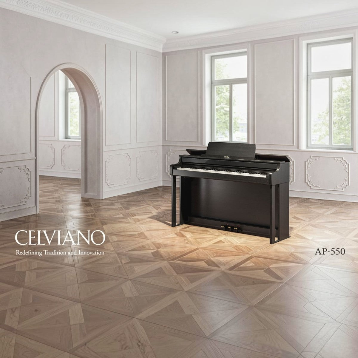 Đàn piano điện Casio AP-550 màu đen sang trọng trong không gian phòng khách tại TÂN NHẠC CỤ