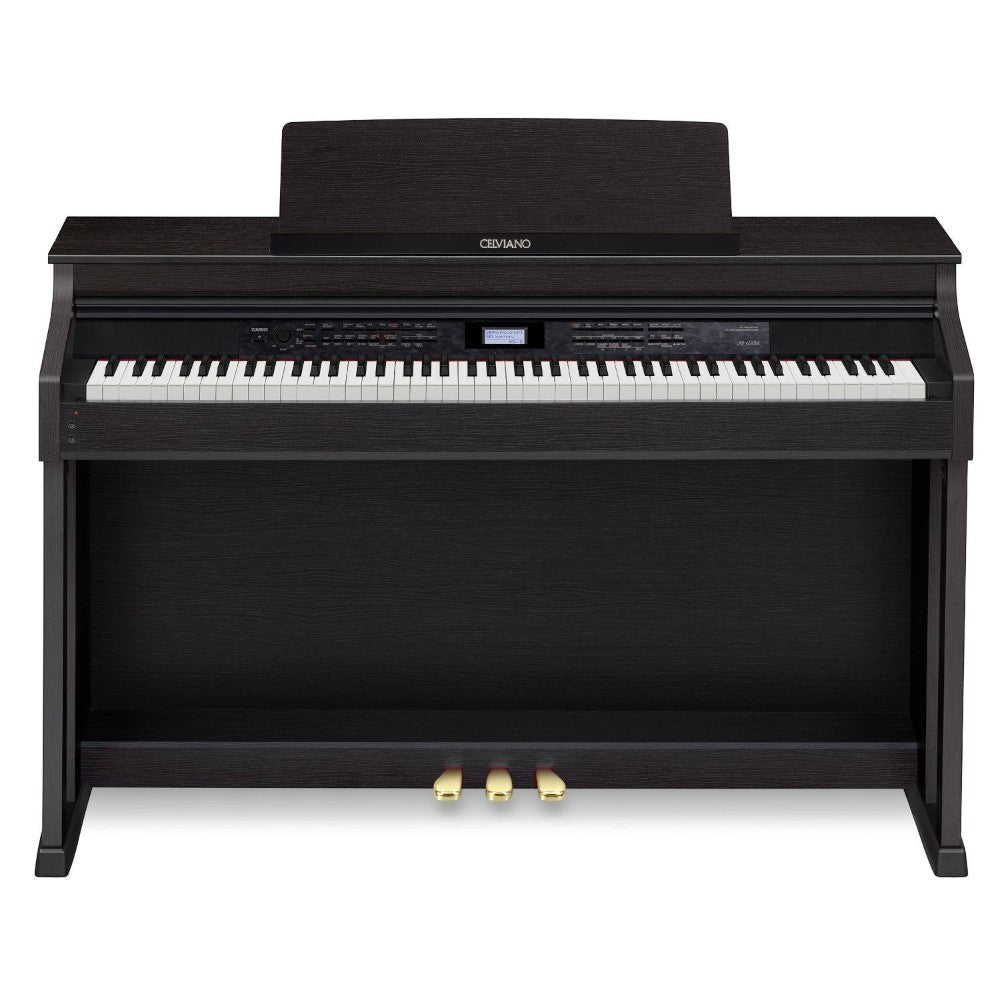 Đàn piano điện TÂN NHẠC CỤ Casio AP650 dáng tủ màu đen sang trọng với bàn phím búa 3 cảm biến và màn hình LCD