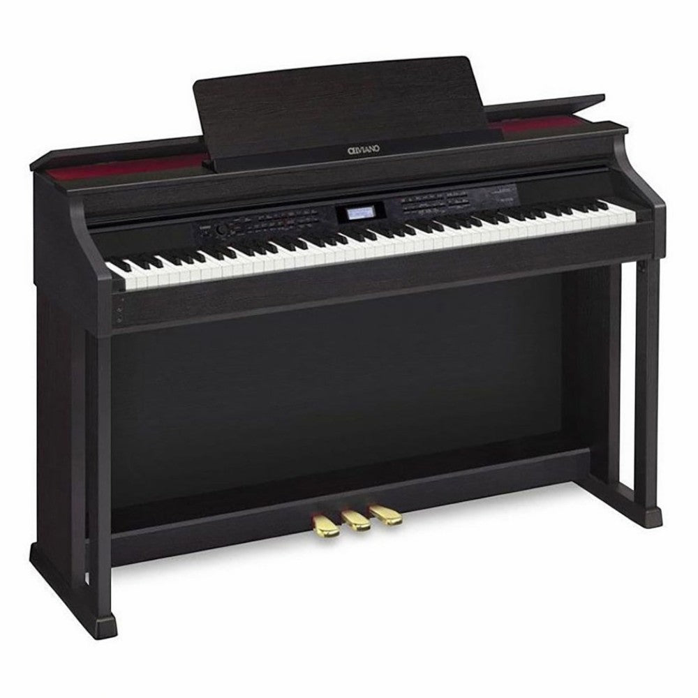 Đàn piano điện TÂN NHẠC CỤ Casio AP650 dáng tủ màu đen sang trọng với bàn phím búa 3 cảm biến và màn hình LCD