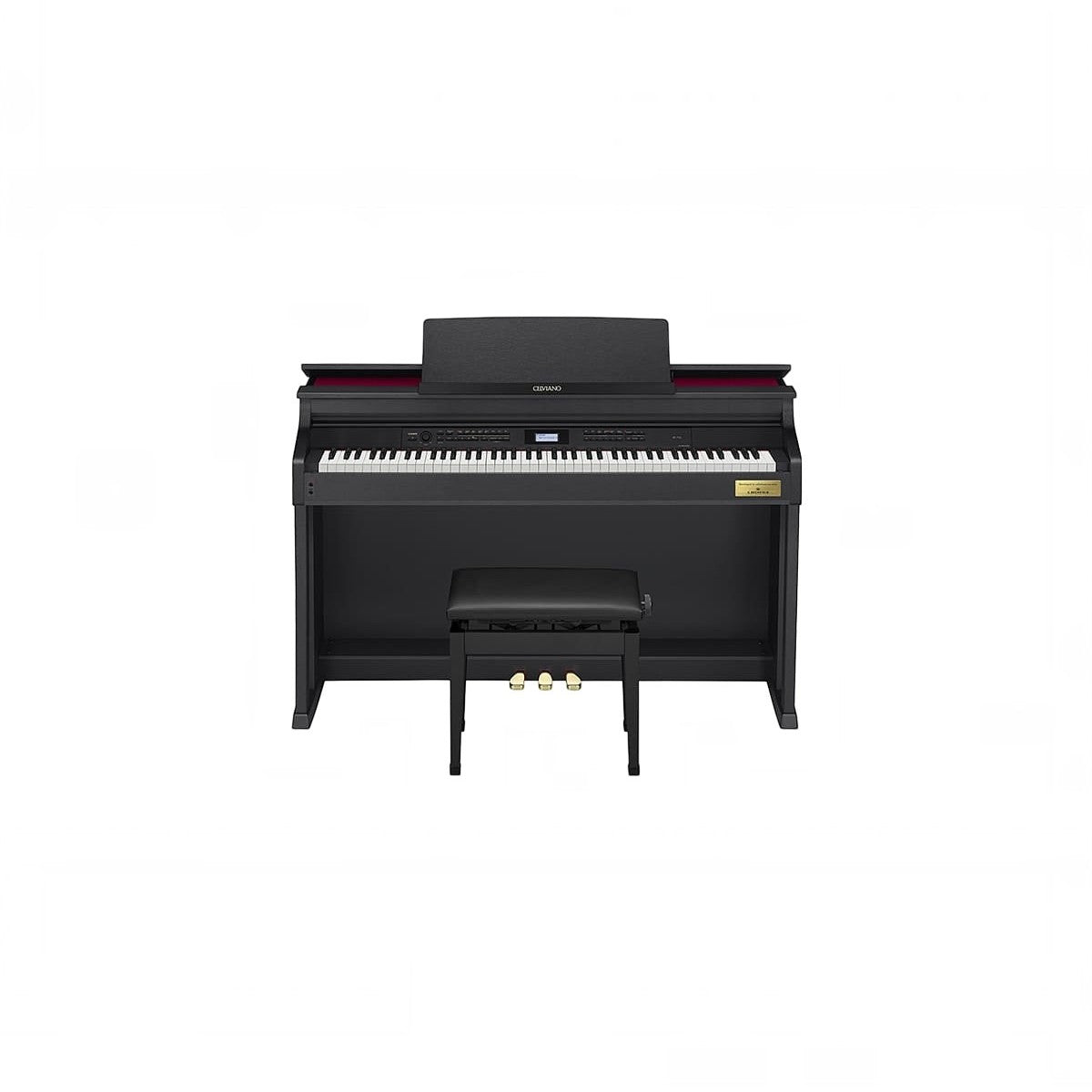 Đàn piano điện TÂN NHẠC CỤ Casio AP-710 màu đen sa tanh với thiết kế dáng tủ sang trọng và ghế đàn đi kèm.