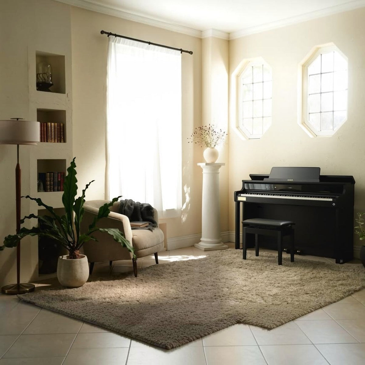 Đàn piano điện Casio AP-750 màu đen sang trọng tại showroom TÂN NHẠC CỤ, thiết kế dáng tủ hiện đại, tinh tế.