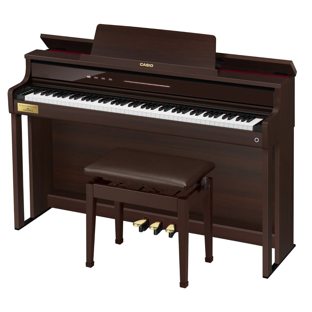 Đàn piano điện Casio AP-750 màu nâu sang trọng tại TÂN NHẠC CỤ, thiết kế dáng tủ với ghế đàn đi kèm