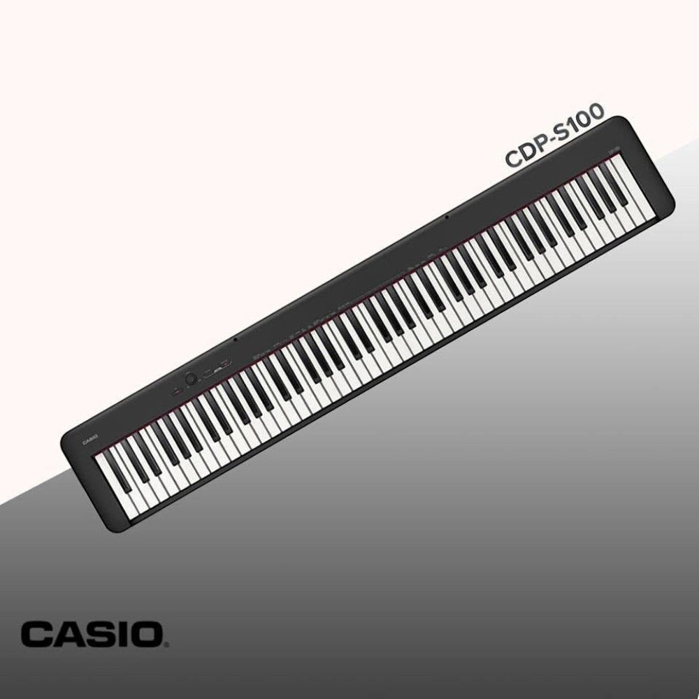Đàn piano điện Casio CDP-S100 màu đen tại TÂN NHẠC CỤ, thiết kế mỏng gọn với 88 phím búa Scaled Hammer Action II.