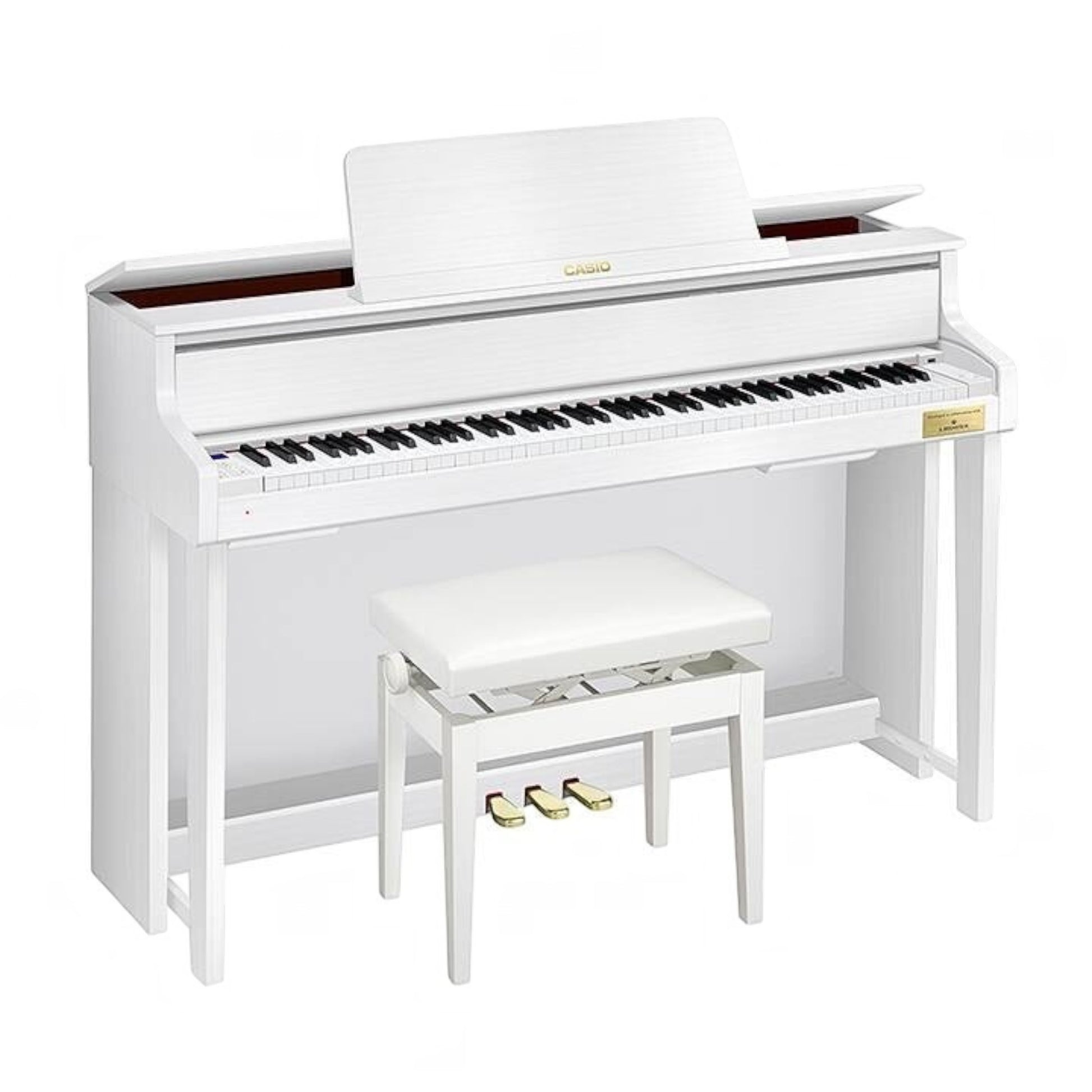 Đàn piano điện Casio GP-310 màu trắng tại TÂN NHẠC CỤ với thiết kế grand hybrid sang trọng và ghế đàn đi kèm.