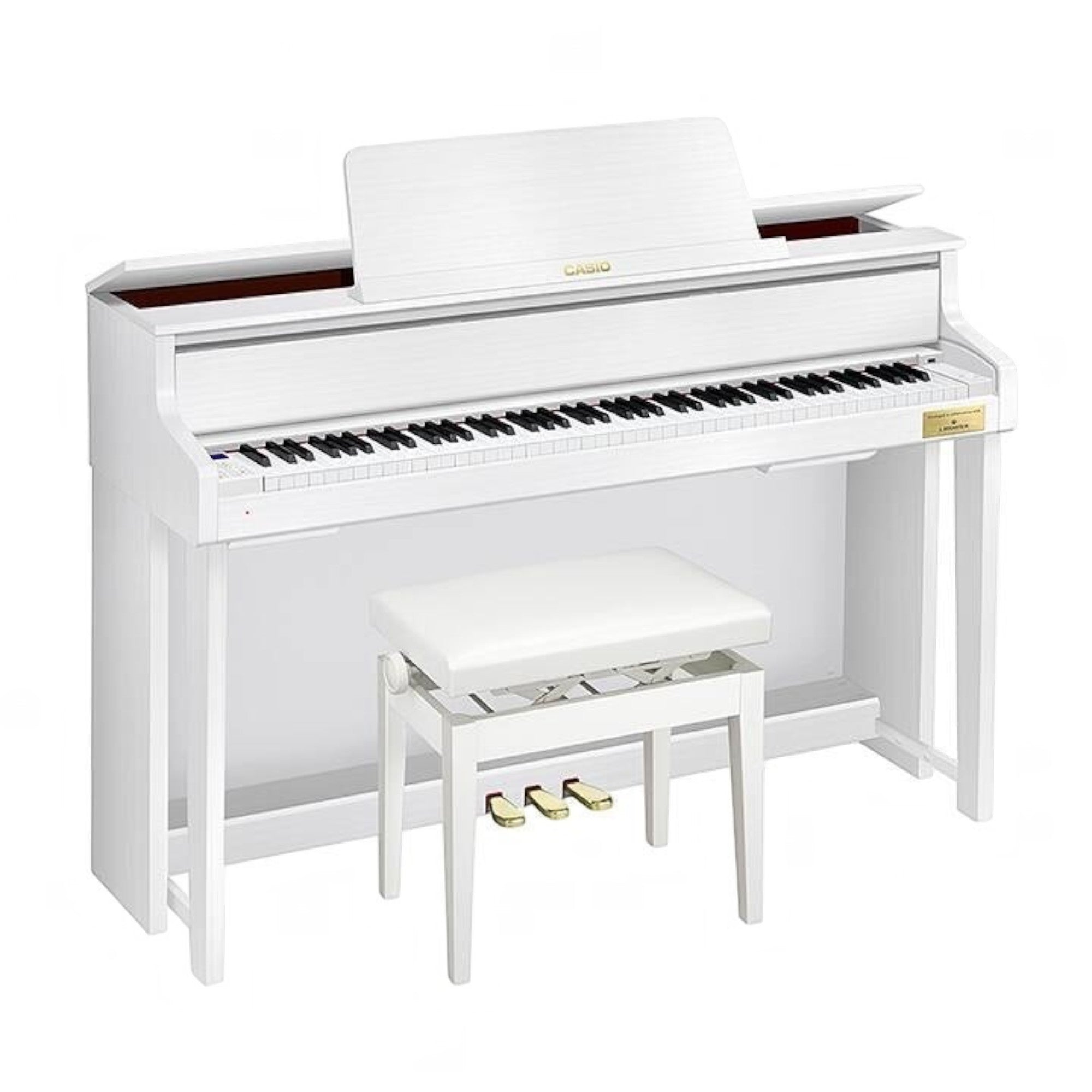 Đàn piano điện Casio GP-310 màu trắng tại TÂN NHẠC CỤ với thiết kế grand hybrid sang trọng và ghế đàn đi kèm.