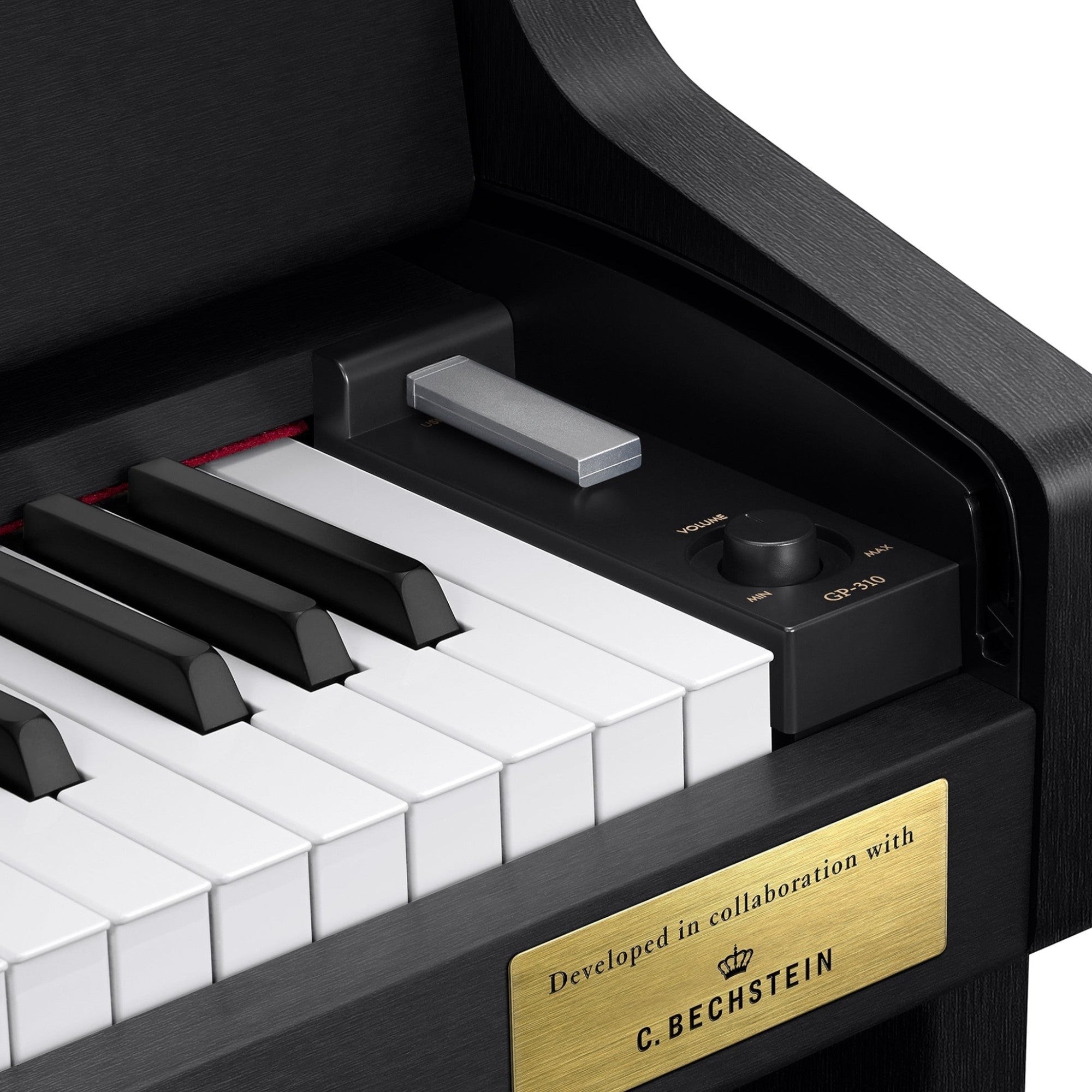Đàn piano điện Casio GP-310 tại TÂN NHẠC CỤ với bảng tên hợp tác cùng C. Bechstein và bàn phím gỗ cao cấp.