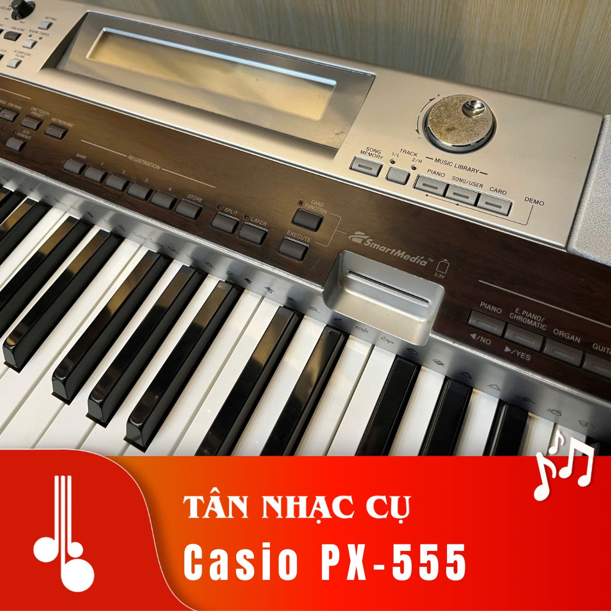 Bảng điều khiển và bàn phím đàn piano điện TÂN NHẠC CỤ Casio PX-555 với khe cắm thẻ nhớ SmartMedia