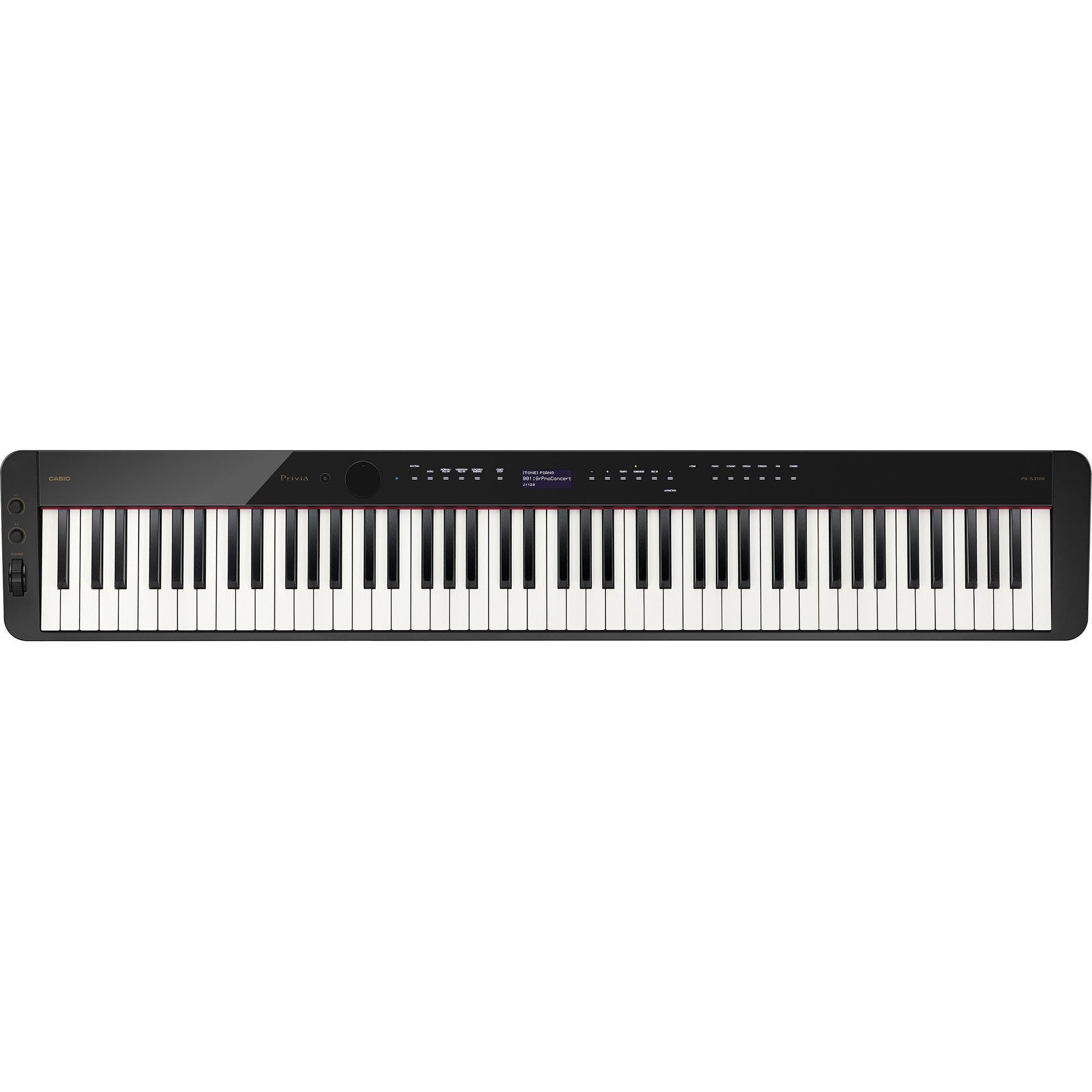 Đàn piano điện Casio PX-S3100 màu đen thiết kế mỏng tại TÂN NHẠC CỤ với 88 phím và màn hình LCD hiển thị