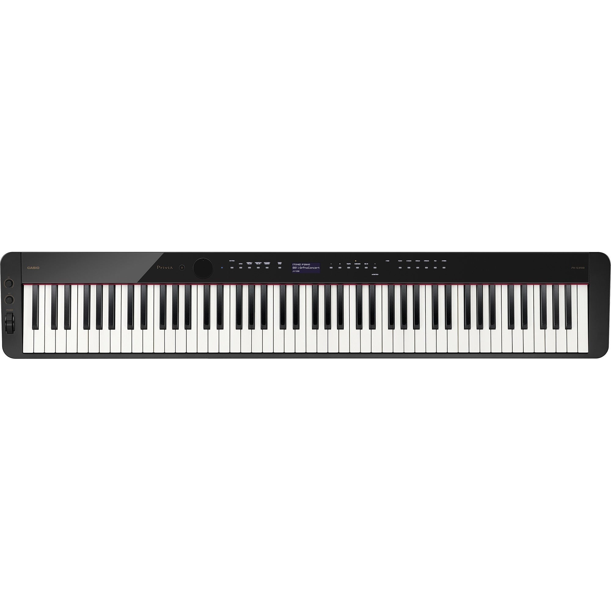 Đàn piano điện Casio PX-S3100 màu đen thiết kế mỏng tại TÂN NHẠC CỤ với 88 phím và màn hình LCD hiển thị