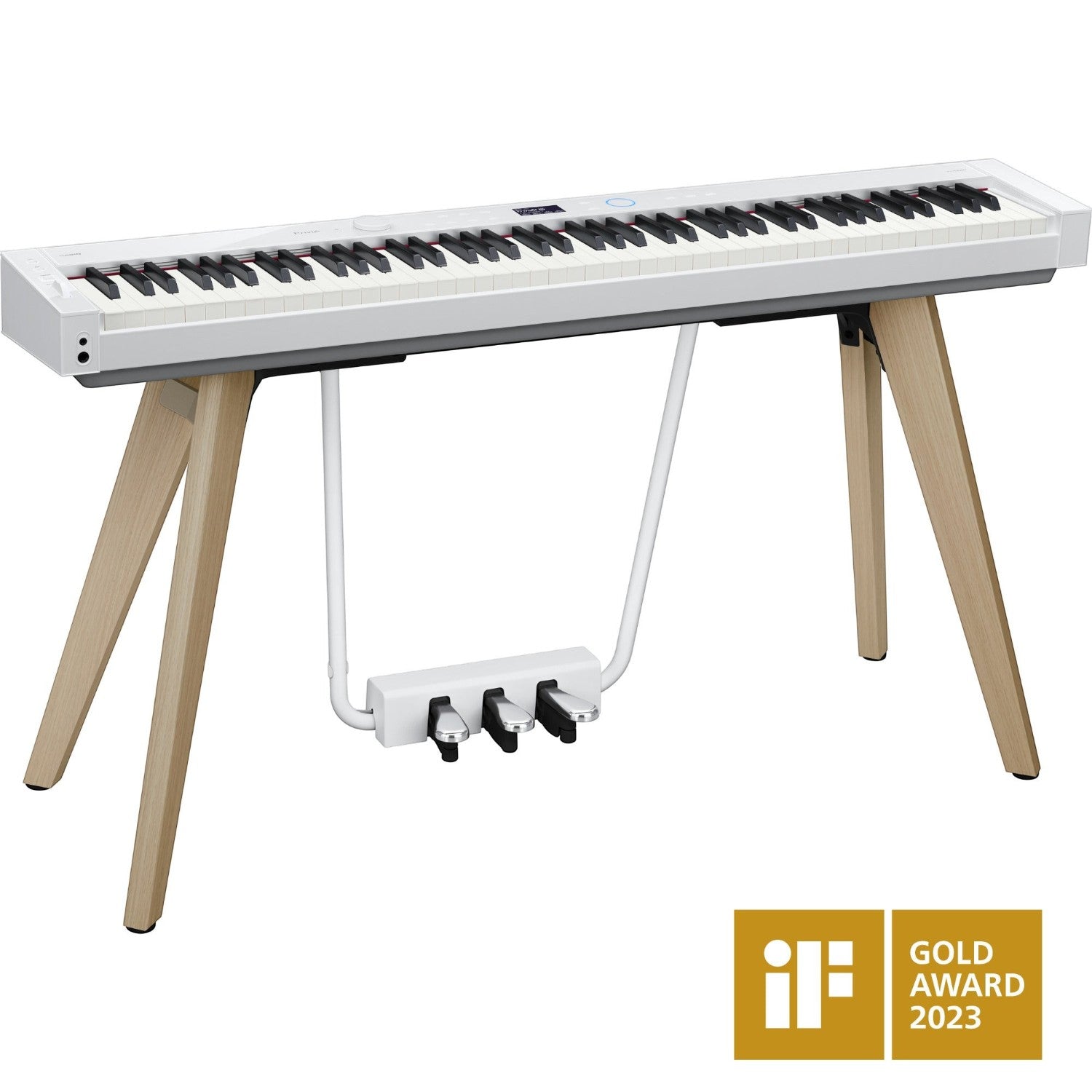 Đàn piano điện Casio PX-S7000 màu trắng tại TÂN NHẠC CỤ, thiết kế chân đế gỗ hiện đại kèm bộ 3 bàn đạp cố định.