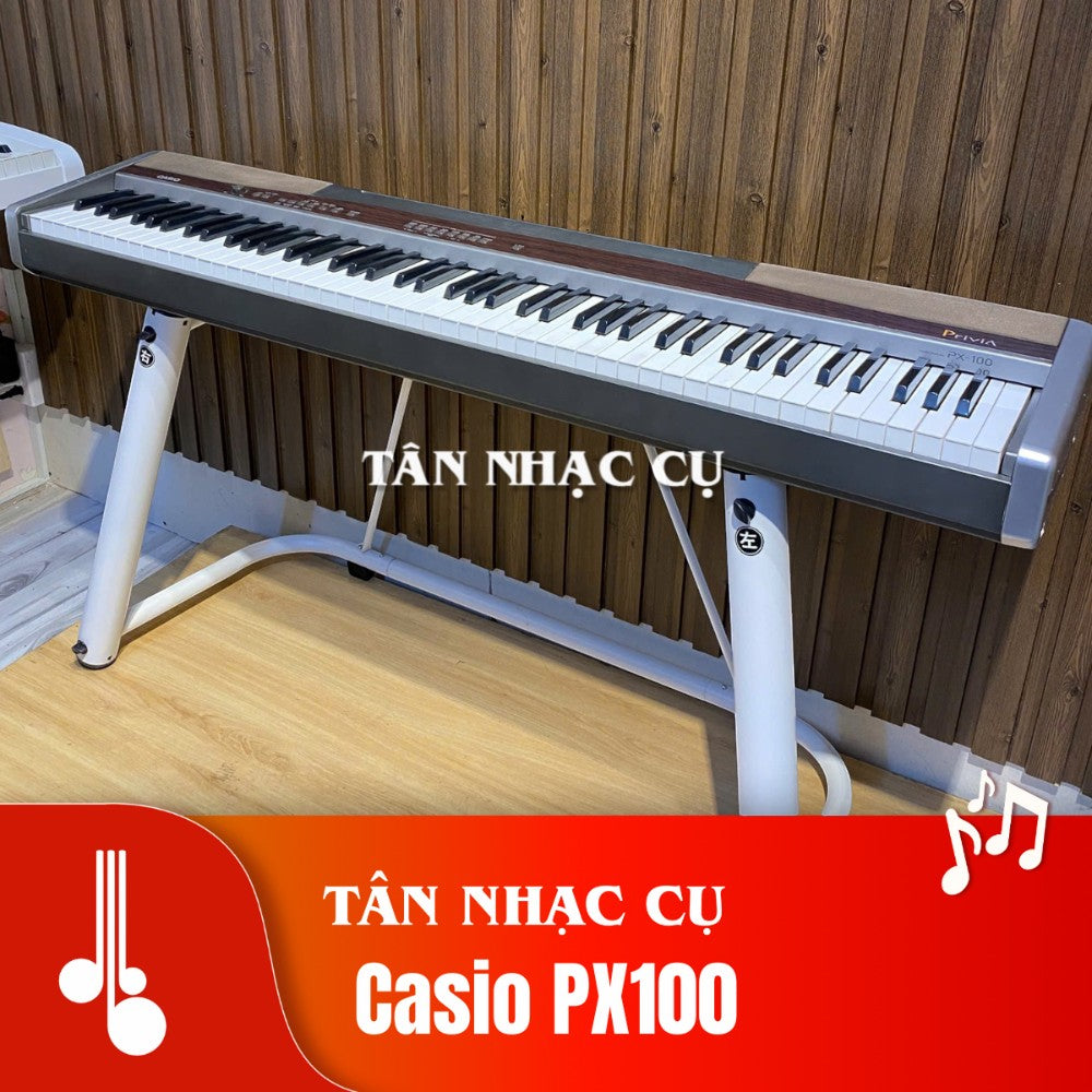Đàn piano điện Casio PX100 tại TÂN NHẠC CỤ với thiết kế nhỏ gọn, bàn phím búa 88 phím màu đen trắng sang trọng.