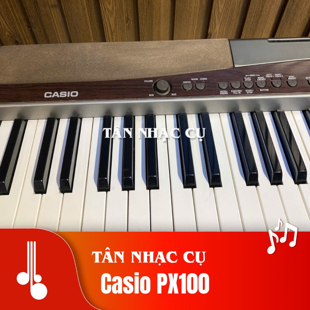 Đàn piano điện Casio PX100 tại TÂN NHẠC CỤ với bàn phím búa 88 phím, thiết kế nhỏ gọn, màu nâu gỗ sang trọng