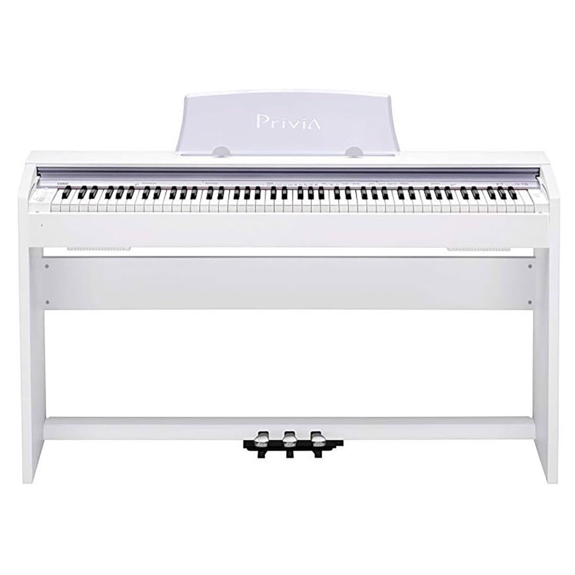 Đàn piano điện Casio PX-735 màu trắng tại TÂN NHẠC CỤ, thiết kế dáng tủ gọn gàng với 3 pedal và nắp phím trượt.
