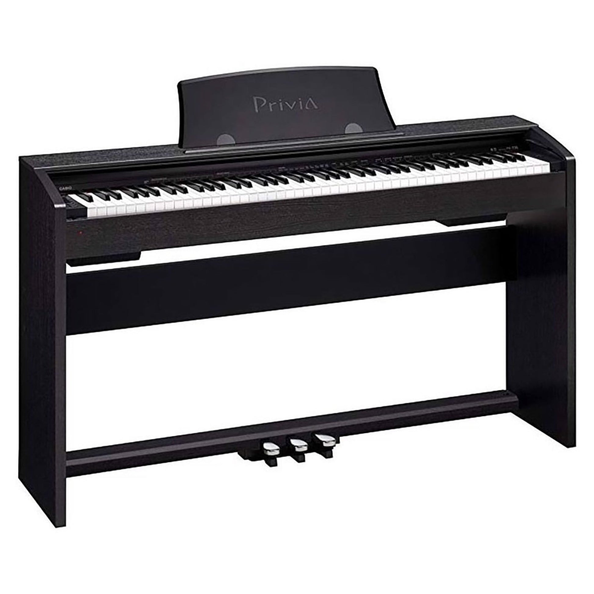 Đàn piano điện Casio PX-735 Privia màu đen dáng tủ tại TÂN NHẠC CỤ, thiết kế gọn gàng với 3 pedal và nắp phím trượt.