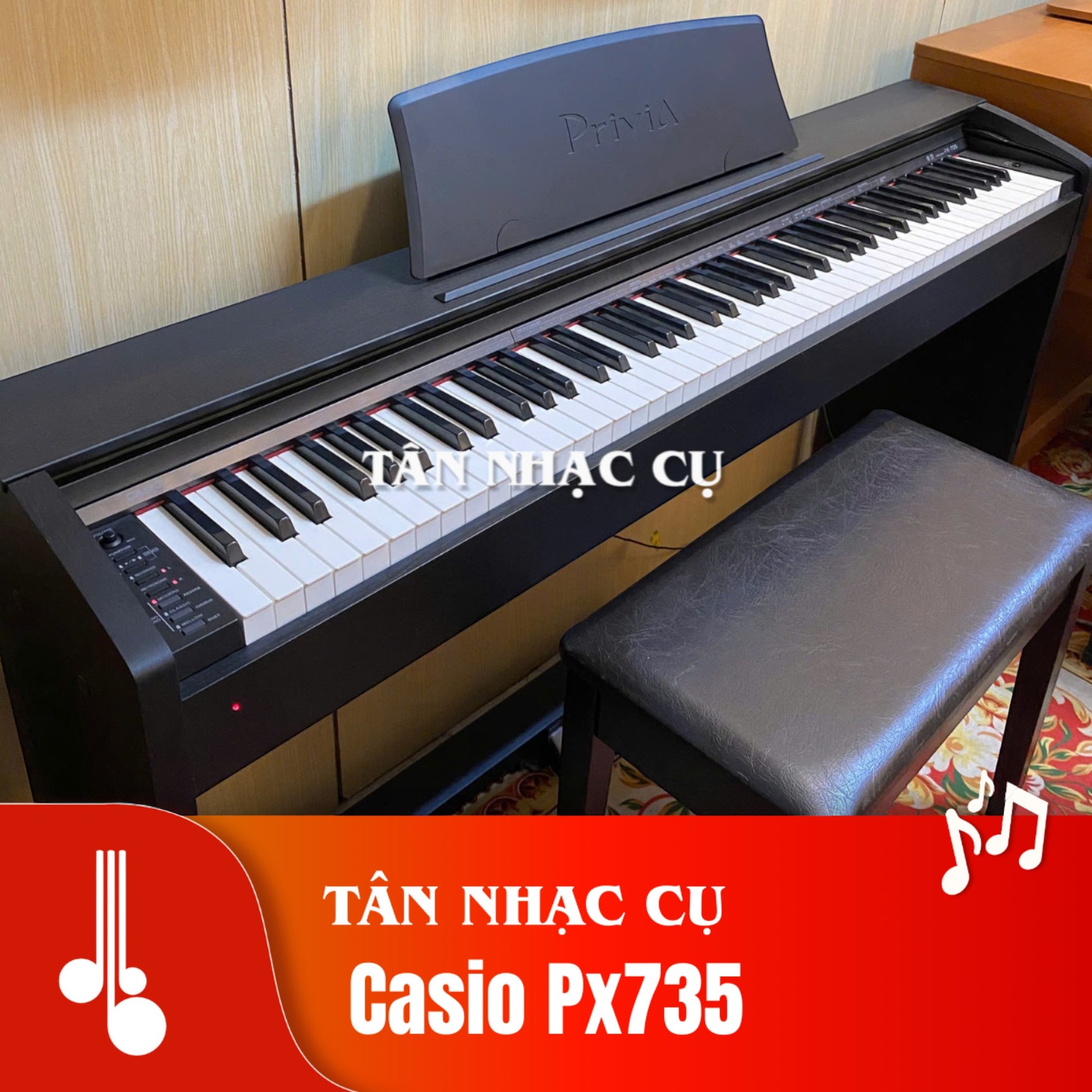 Đàn piano điện Casio PX-735 màu đen dáng tủ tại TÂN NHẠC CỤ, kèm ghế ngồi và giá nhạc