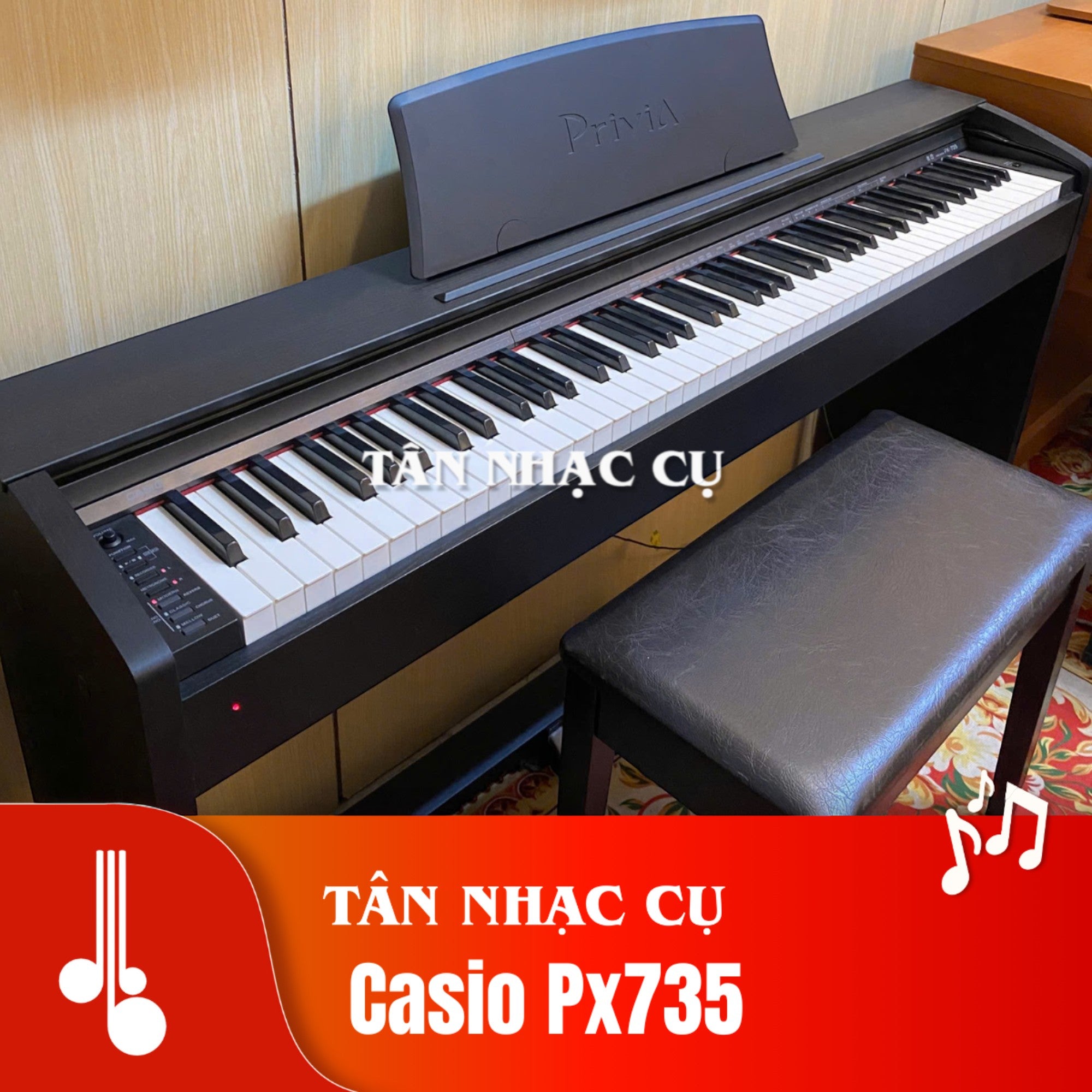 Đàn piano điện Casio PX-735 màu đen dáng tủ tại TÂN NHẠC CỤ, kèm ghế ngồi và giá nhạc