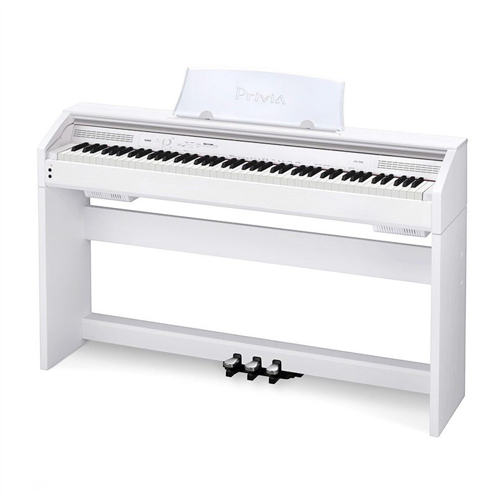 Đàn piano điện Casio PX750 màu trắng tại TÂN NHẠC CỤ với thiết kế dáng tủ gọn gàng, 88 phím búa và 3 pedal