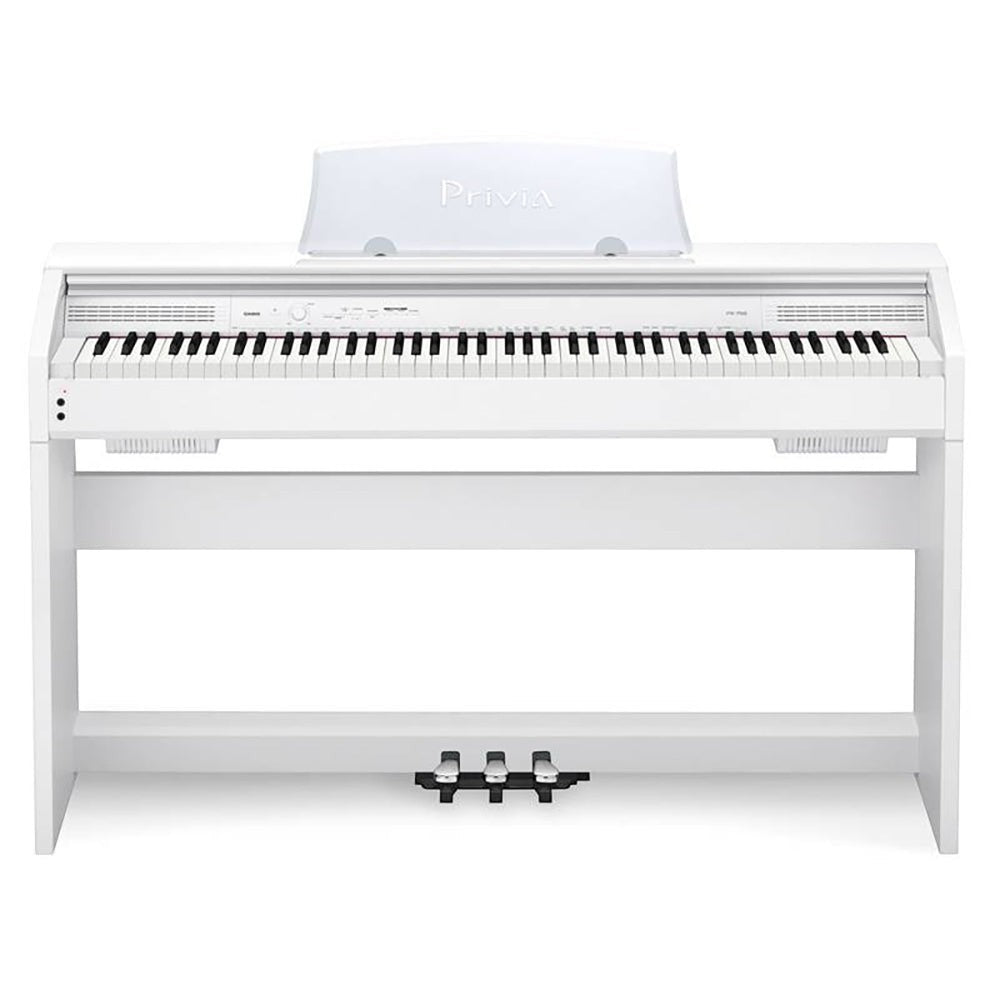 Đàn piano điện Casio PX750 màu trắng tại TÂN NHẠC CỤ, thiết kế dáng tủ gọn gàng với 88 phím và 3 pedal.