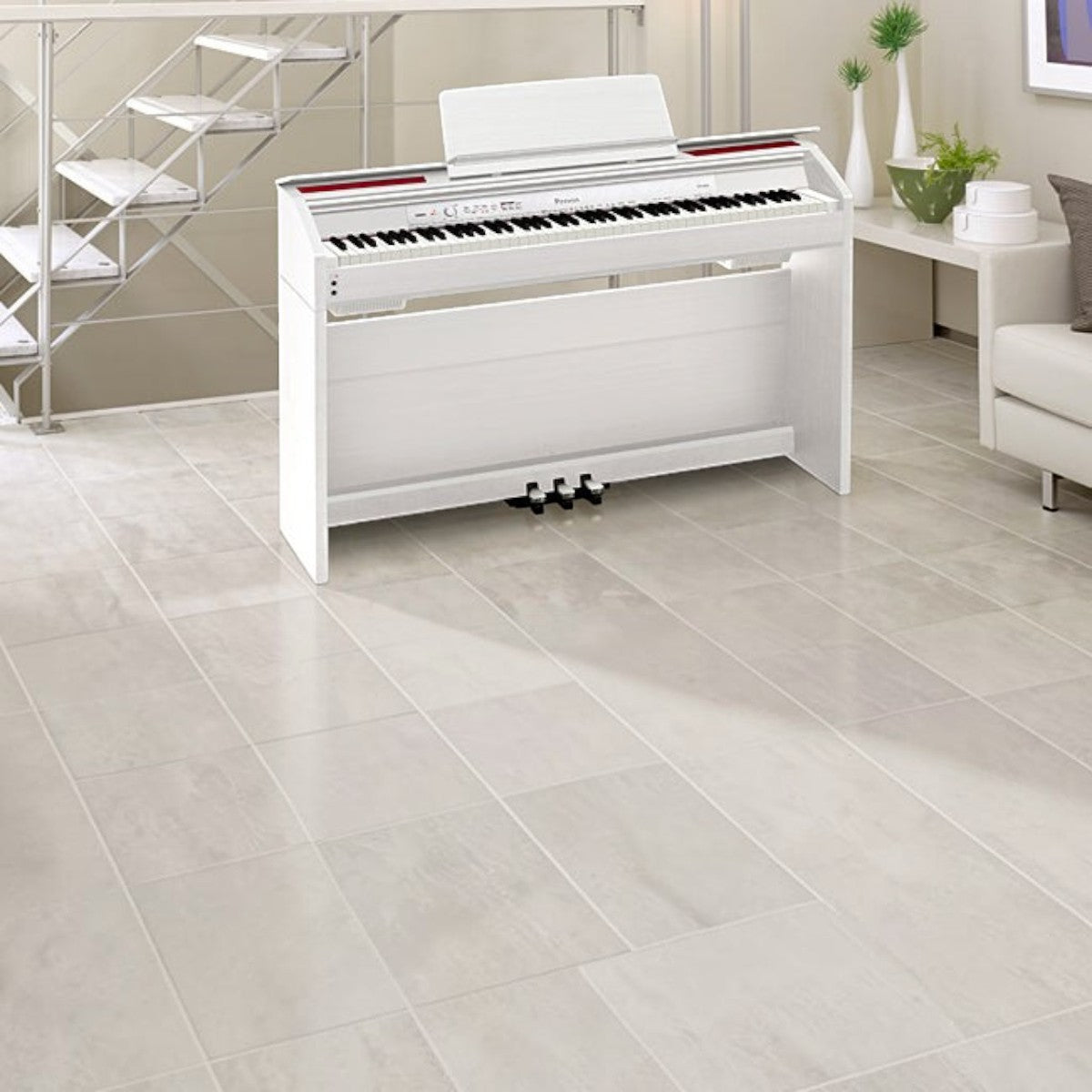 Đàn piano điện Casio PX-850 màu trắng sang trọng tại Tân Nhạc Cụ, thiết kế tủ gọn gàng với nắp đàn mở