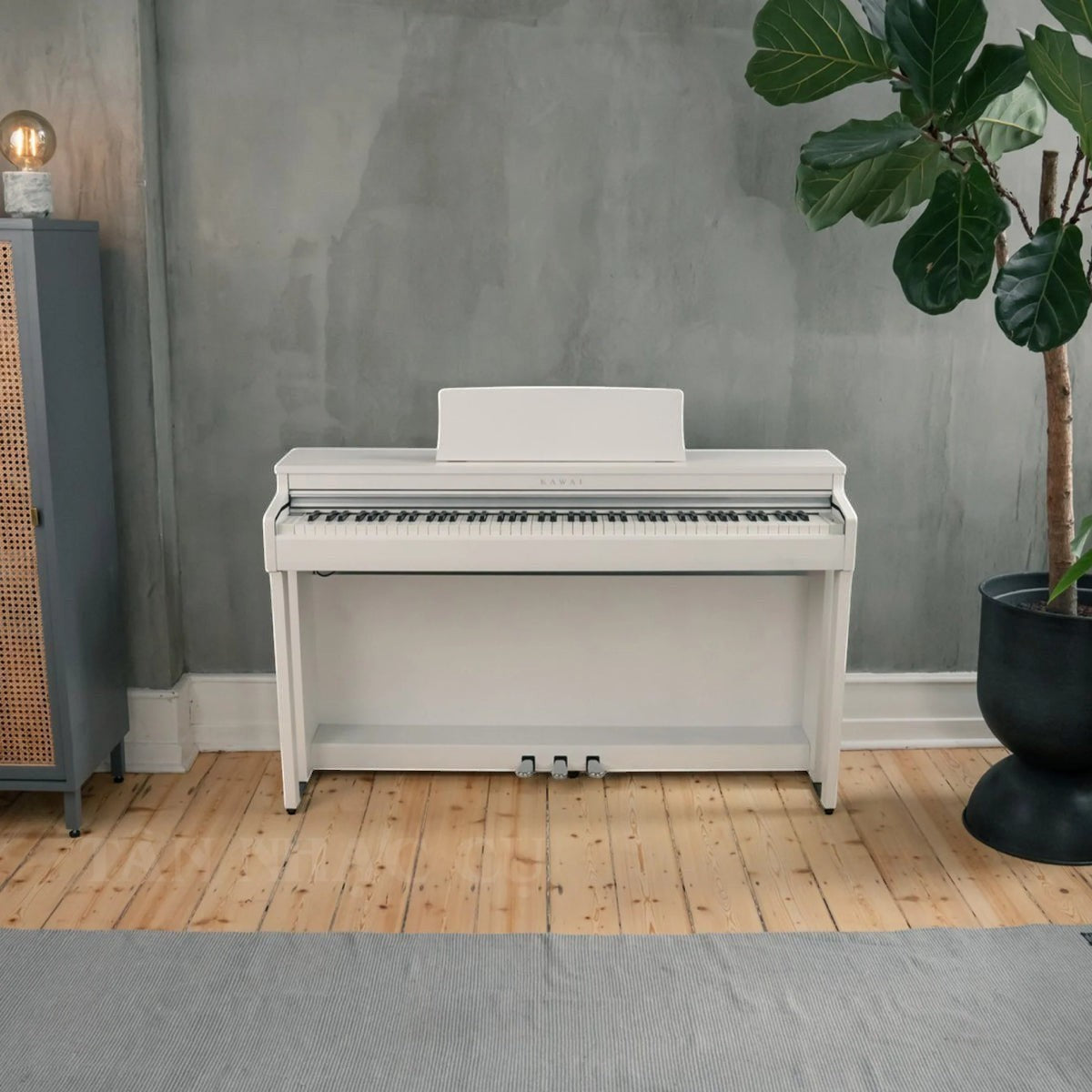 Đàn piano điện Kawai CN201 màu trắng tại Tân Nhạc Cụ, thiết kế dáng tủ hiện đại với 88 phím búa RHIII cao cấp.