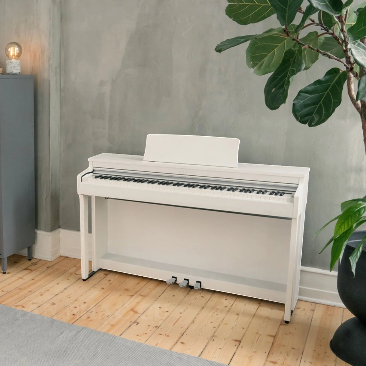 Đàn piano điện Kawai CN201 màu trắng dáng tủ sang trọng tại Tân Nhạc Cụ, thiết kế hiện đại cho không gian gia đình.