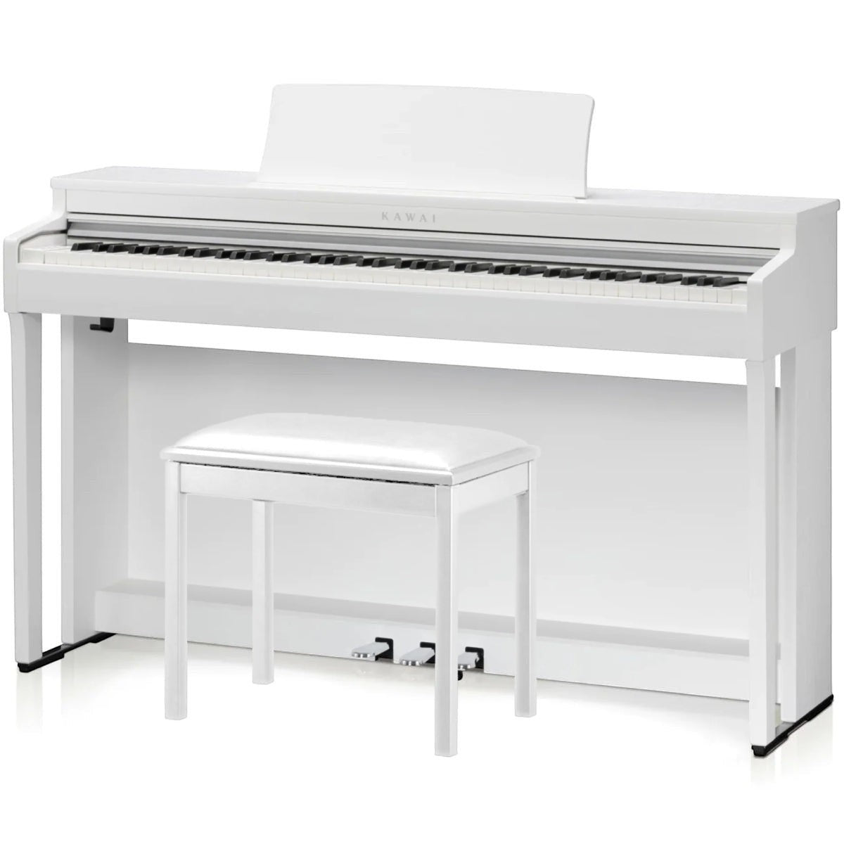 Đàn piano điện Kawai CN201 màu trắng dáng tủ sang trọng tại TÂN NHẠC CỤ, thiết kế hiện đại với ghế đi kèm.